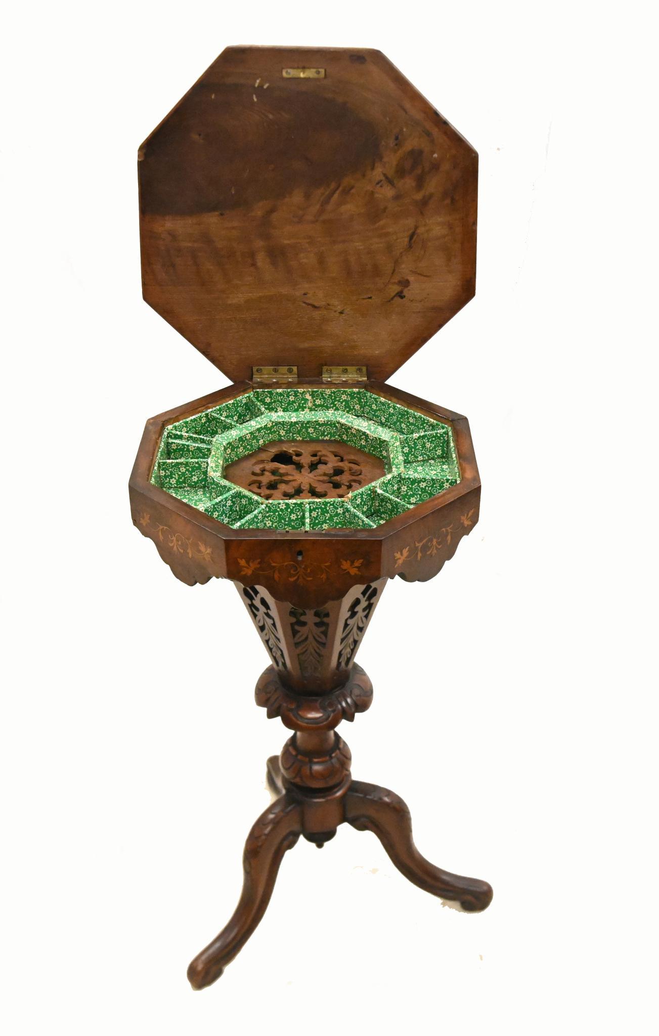 Victorian Needlework Table Sewing Box Walnut 1860 For Sale 3