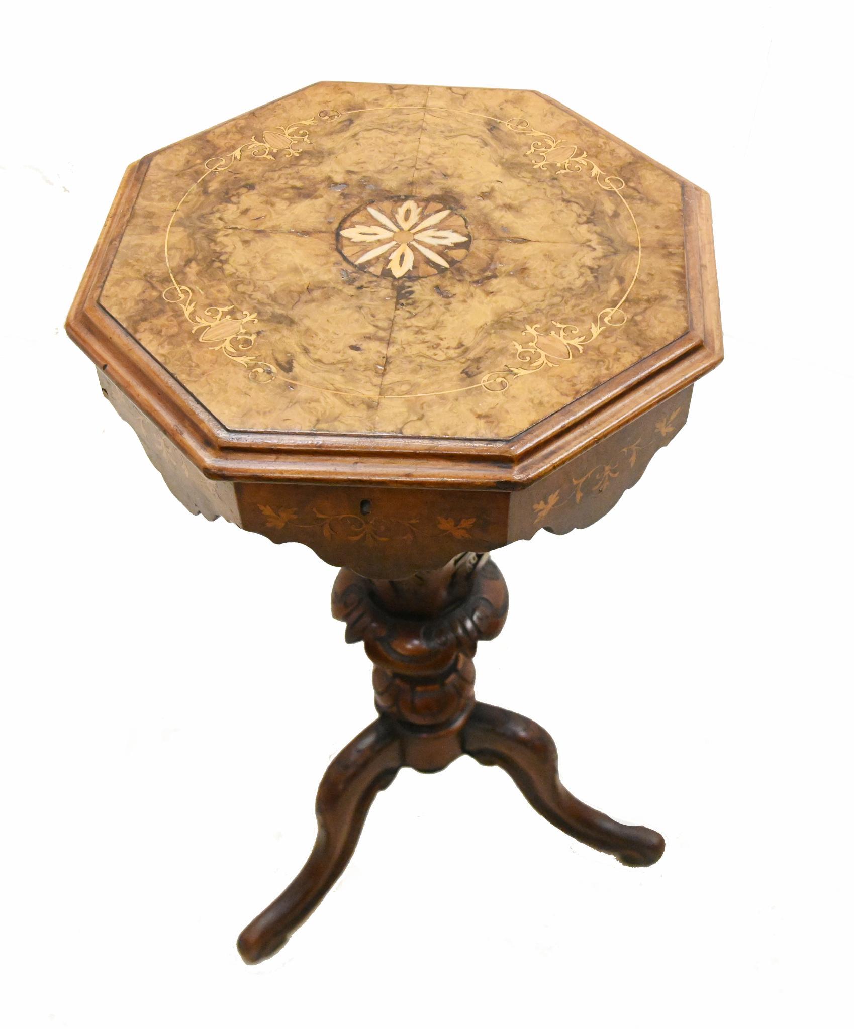 Victorian Needlework Table Sewing Box Walnut 1860 For Sale 4
