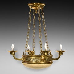 Victorian Neoclassical Brass & Marble Ceiling Light Fitting
