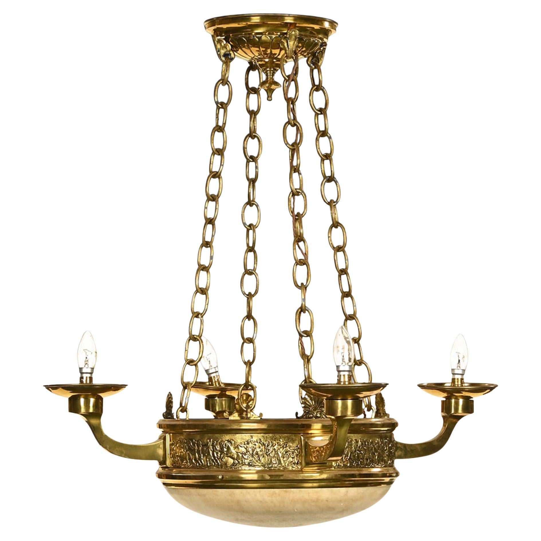 Apparecchio da soffitto vittoriano neoclassico in ottone e marmo in vendita
