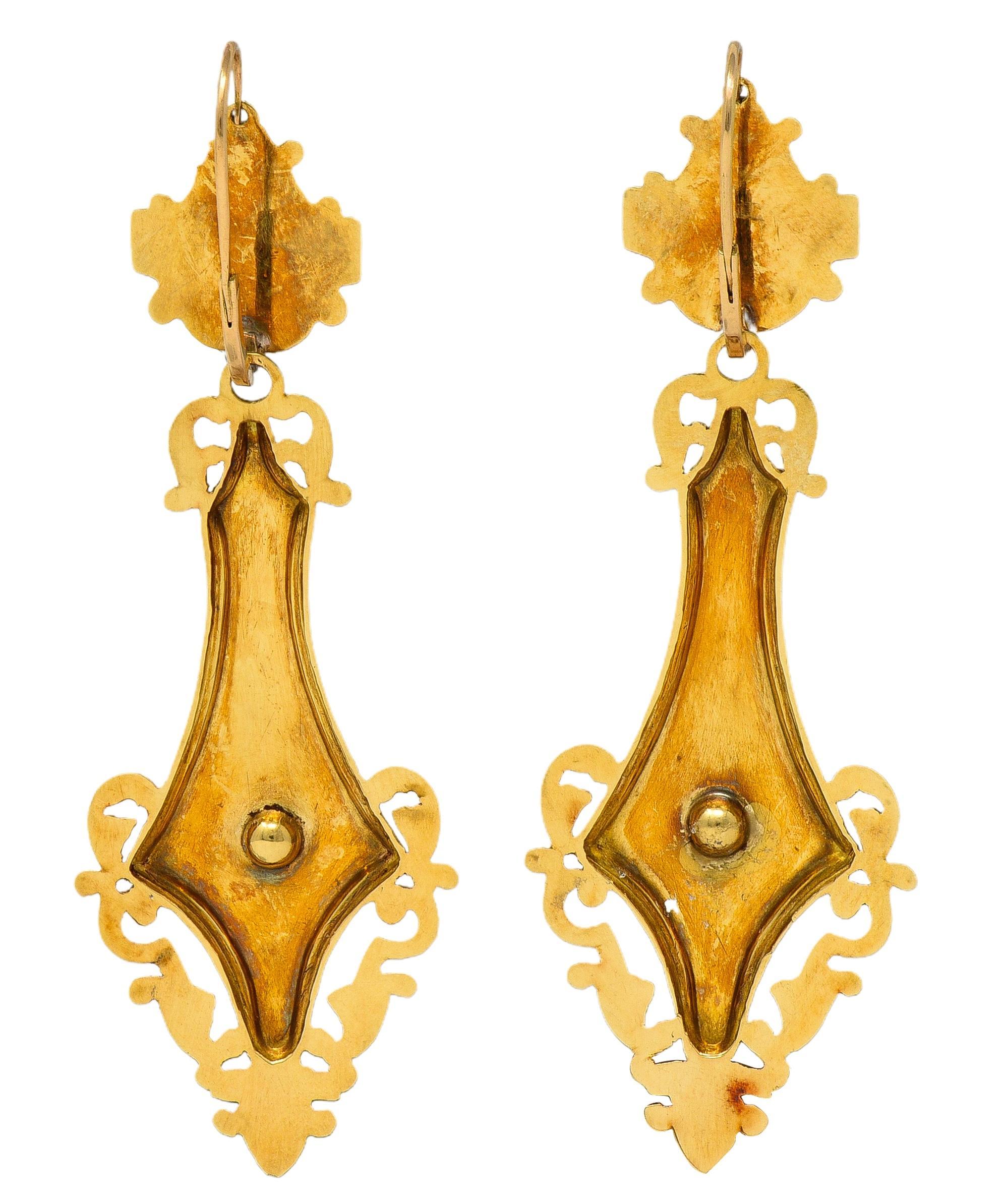 Victorian Neoclassical Revival Turquoise 18K Gold Antique Grape Drop Earrings In Excellent Condition For Sale In Philadelphia, PA