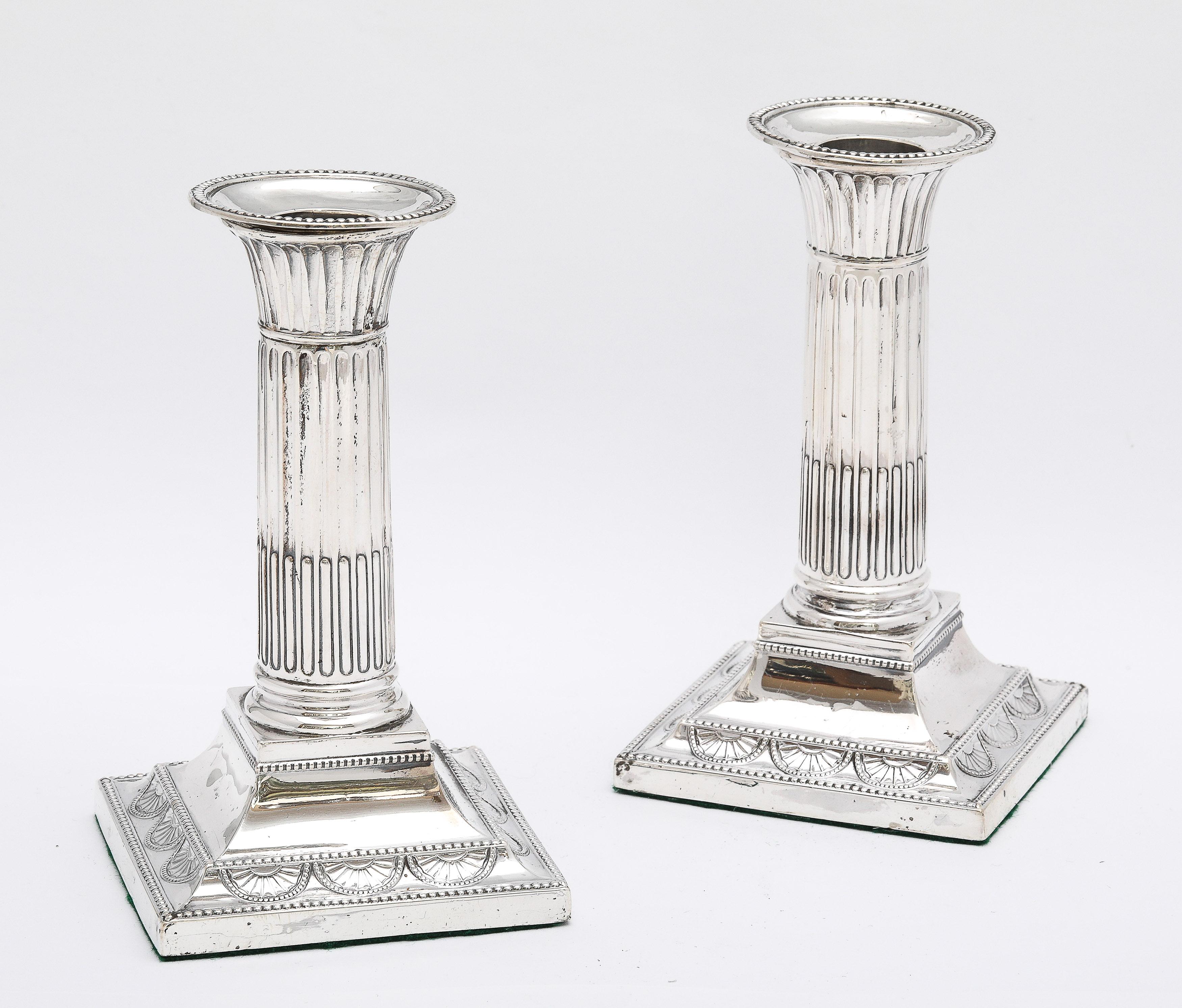 Victorian Neoclassical-Style Sterling Silver Corinthian Column Candlesticks For Sale 6