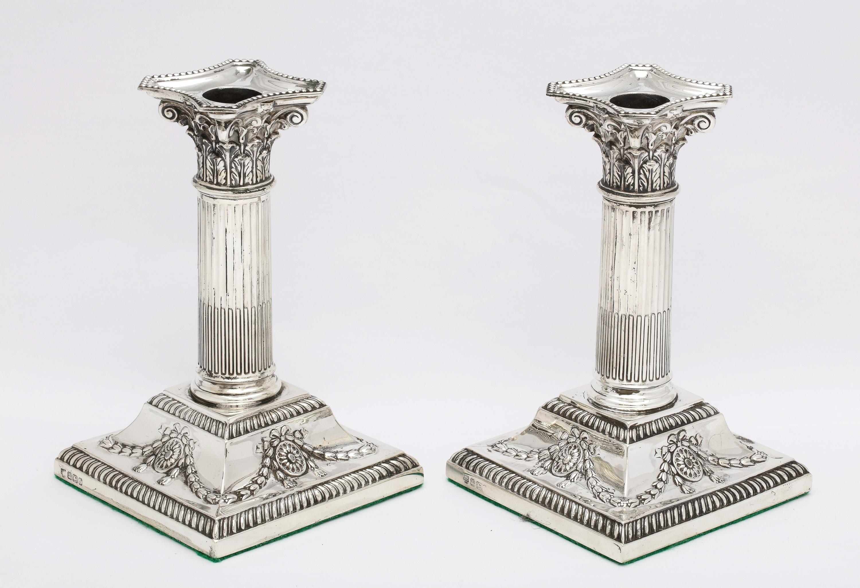 Victorian Neoclassical-Style Sterling Silver Corinthian Column Candlesticks For Sale 7