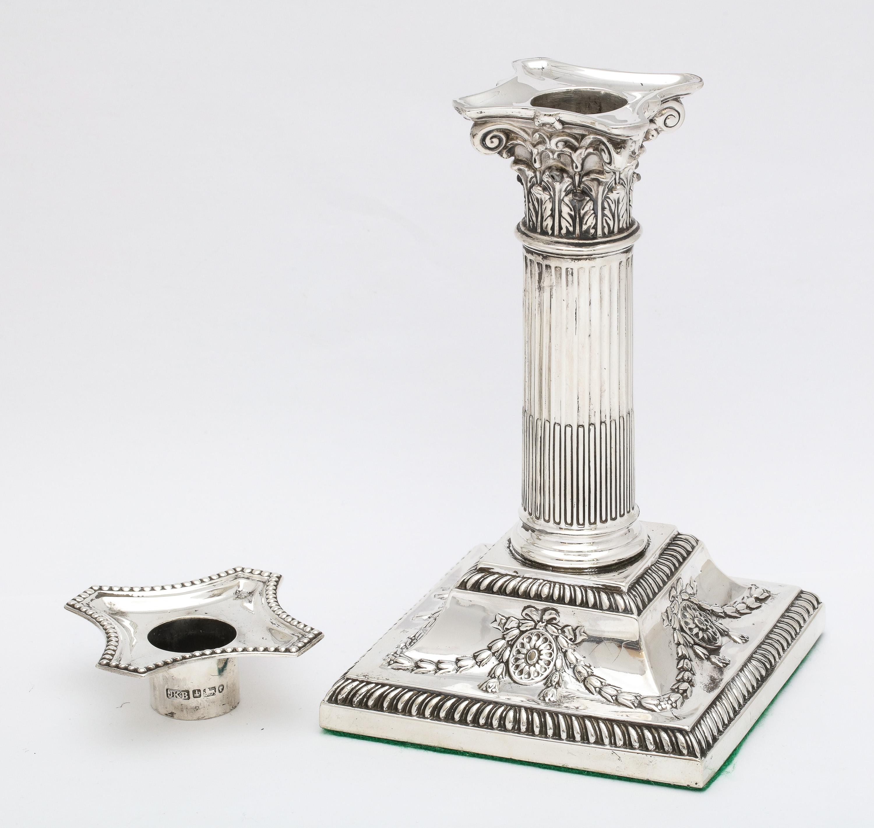 Victorian Neoclassical-Style Sterling Silver Corinthian Column Candlesticks For Sale 8