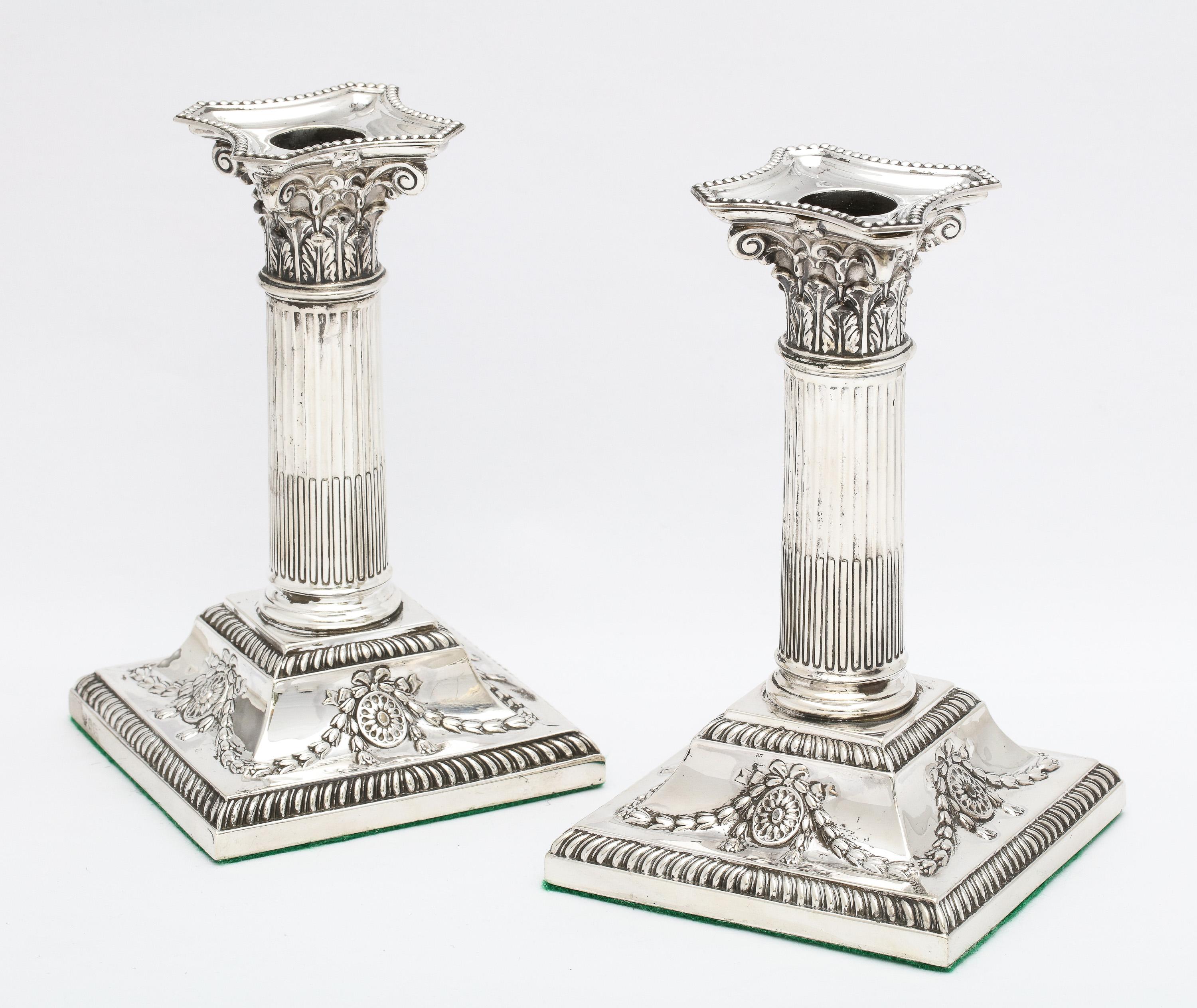 Victorian Neoclassical-Style Sterling Silver Corinthian Column Candlesticks For Sale 11