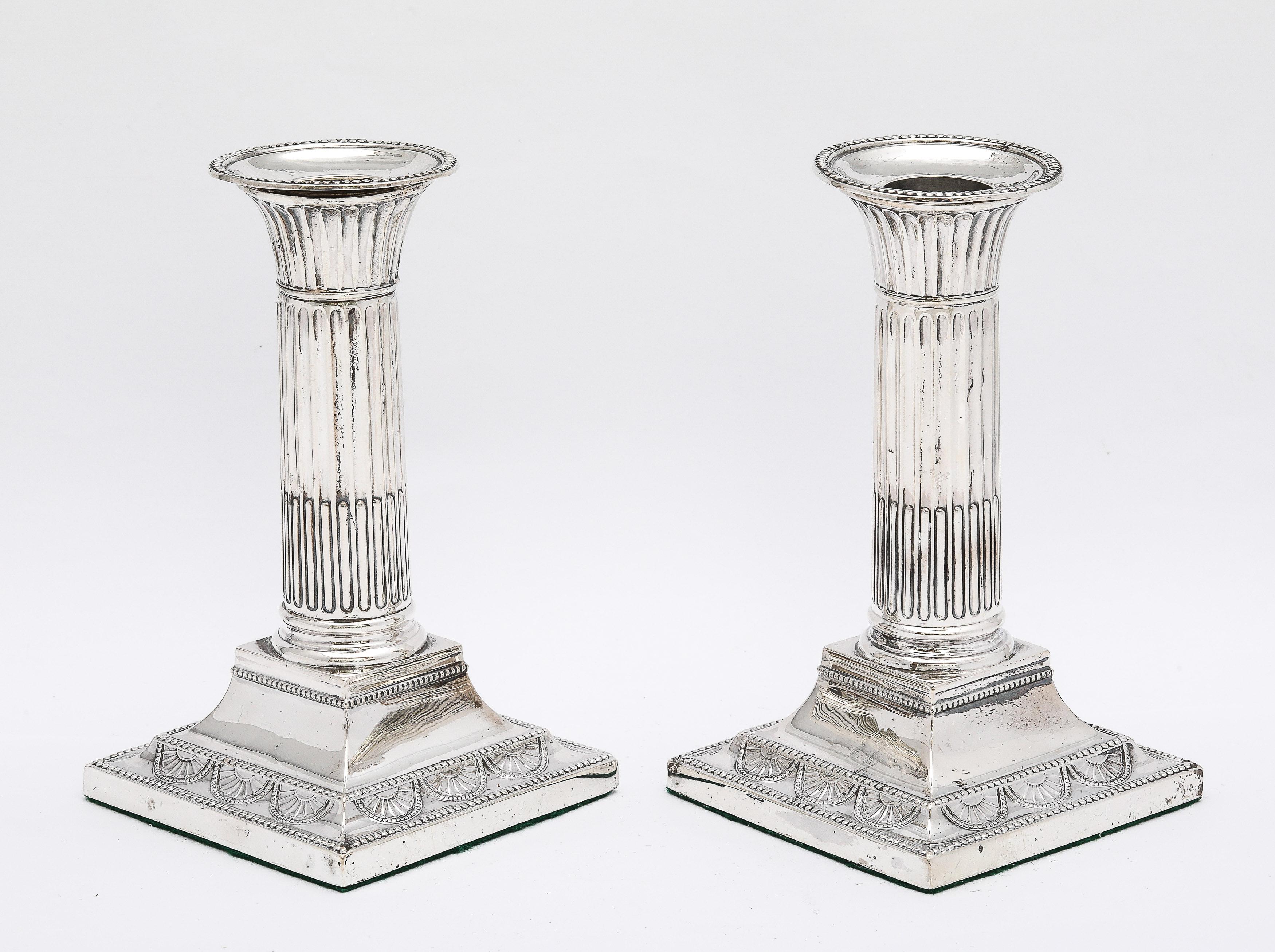 Late 19th Century Victorian Neoclassical-Style Sterling Silver Corinthian Column Candlesticks For Sale
