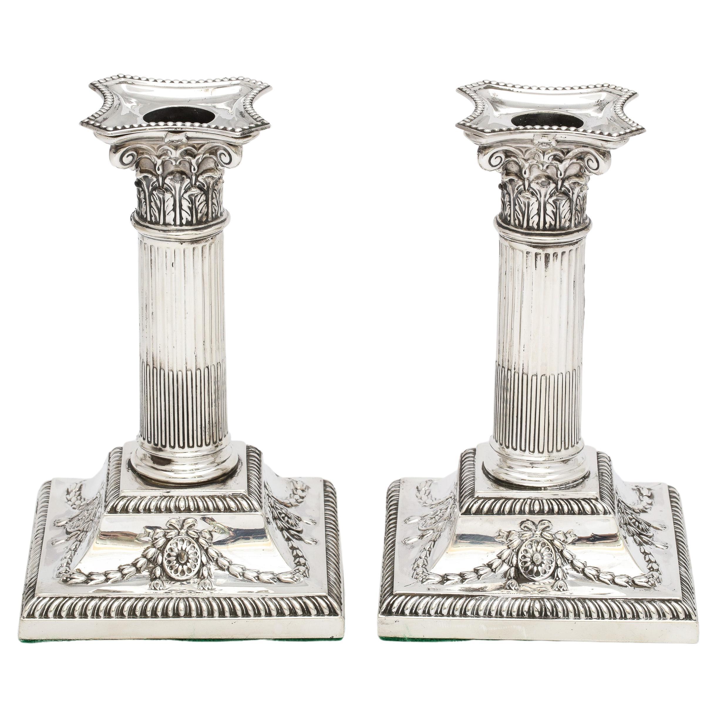 Victorian Neoclassical-Style Sterling Silver Corinthian Column Candlesticks
