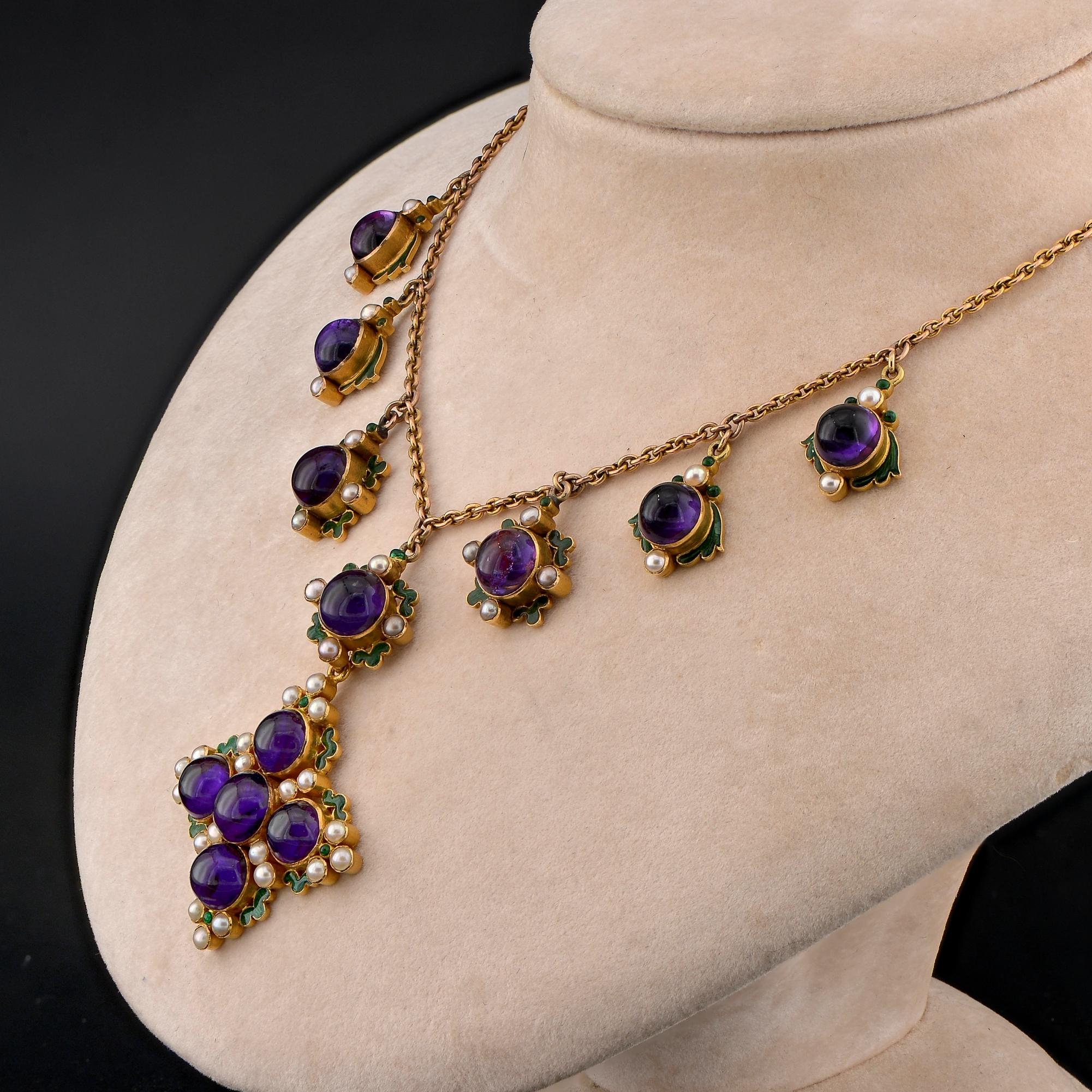 Victorian Night & Day Amethyst Pearl Enamel Drop Necklace For Sale 1