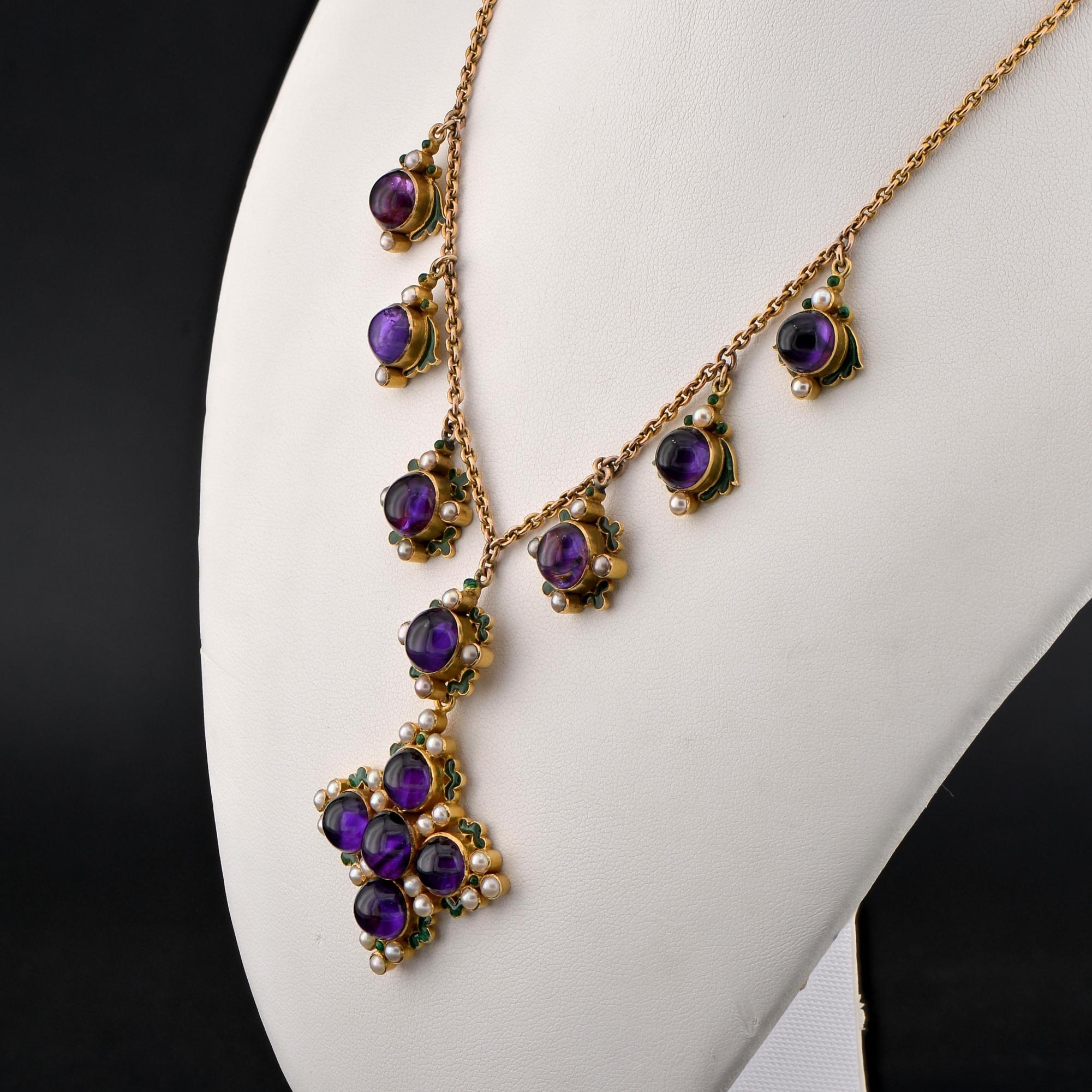 Victorian Night & Day Amethyst Pearl Enamel Drop Necklace For Sale 2