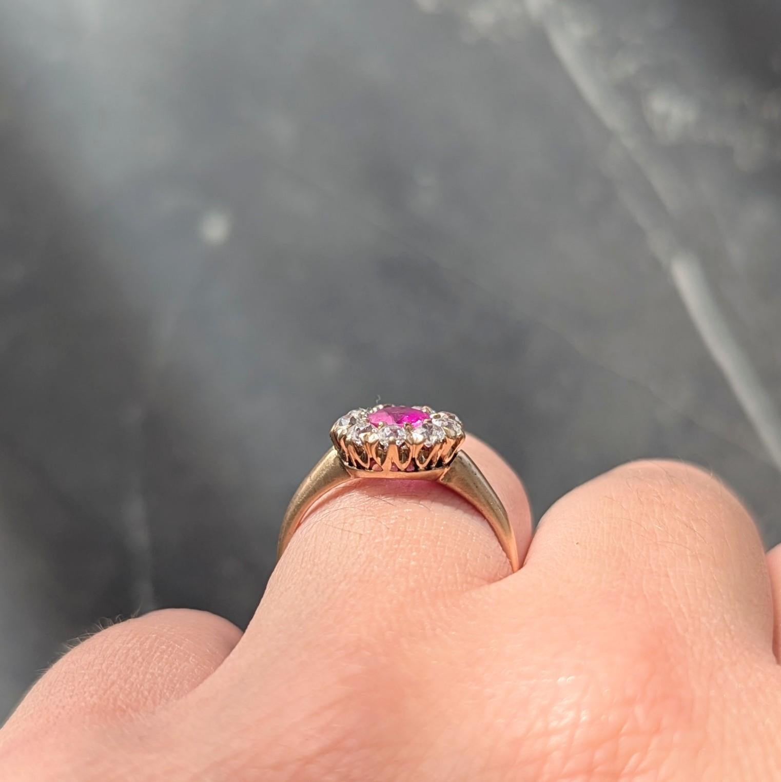 Anello vittoriano senza calore con zaffiro rosa di Birmania e diamante d'oro 14 carati GIA in vendita 5