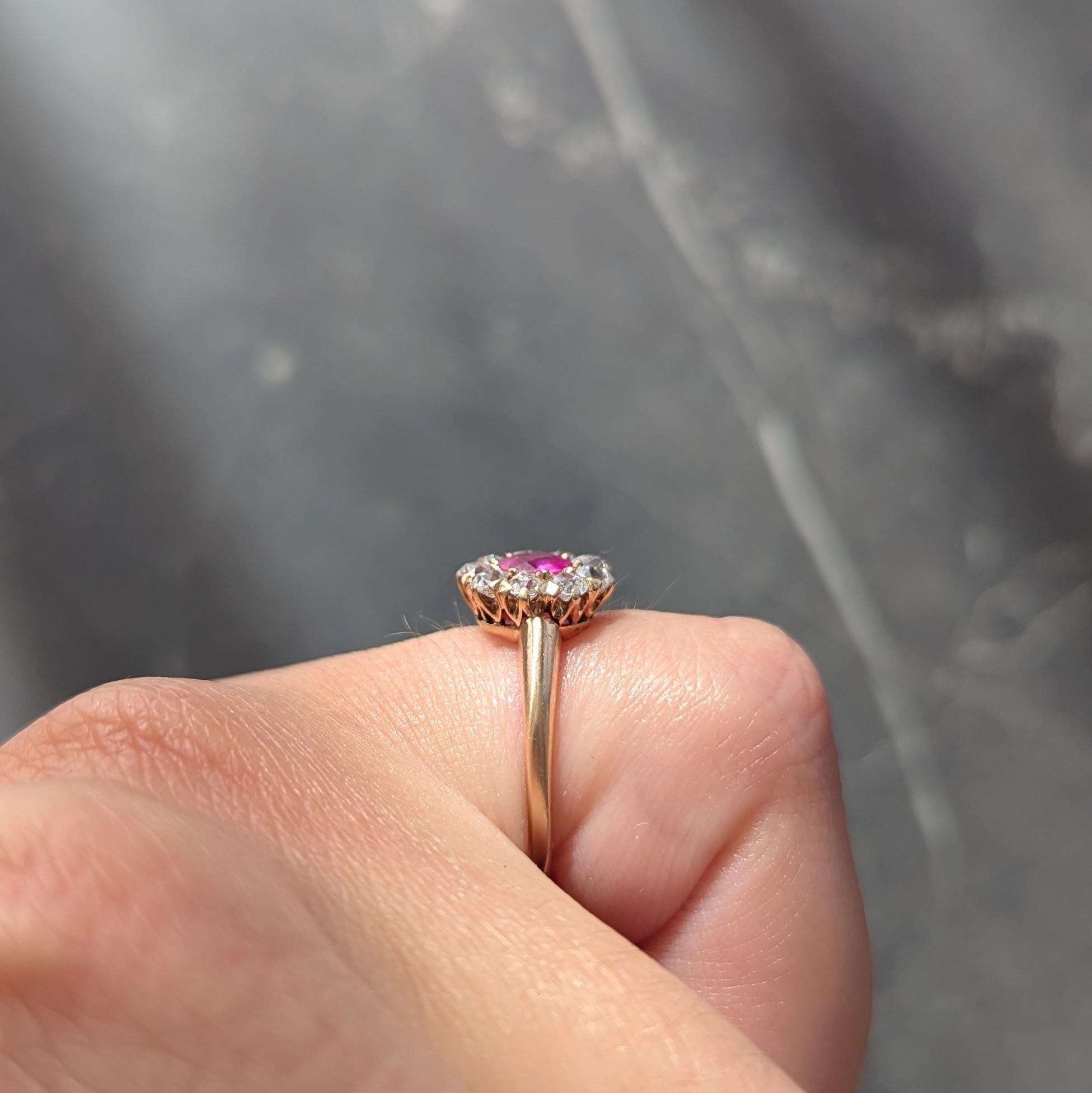 Anello vittoriano senza calore con zaffiro rosa di Birmania e diamante d'oro 14 carati GIA in vendita 6
