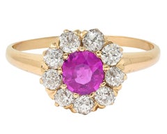 Victorien No Heat Burma Pink Diamond 14K Gold Antique Halo Ring GIA