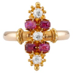 Victorian No Heat Burma Ruby & Diamond Cocktail Ring in 18K Yellow Gold