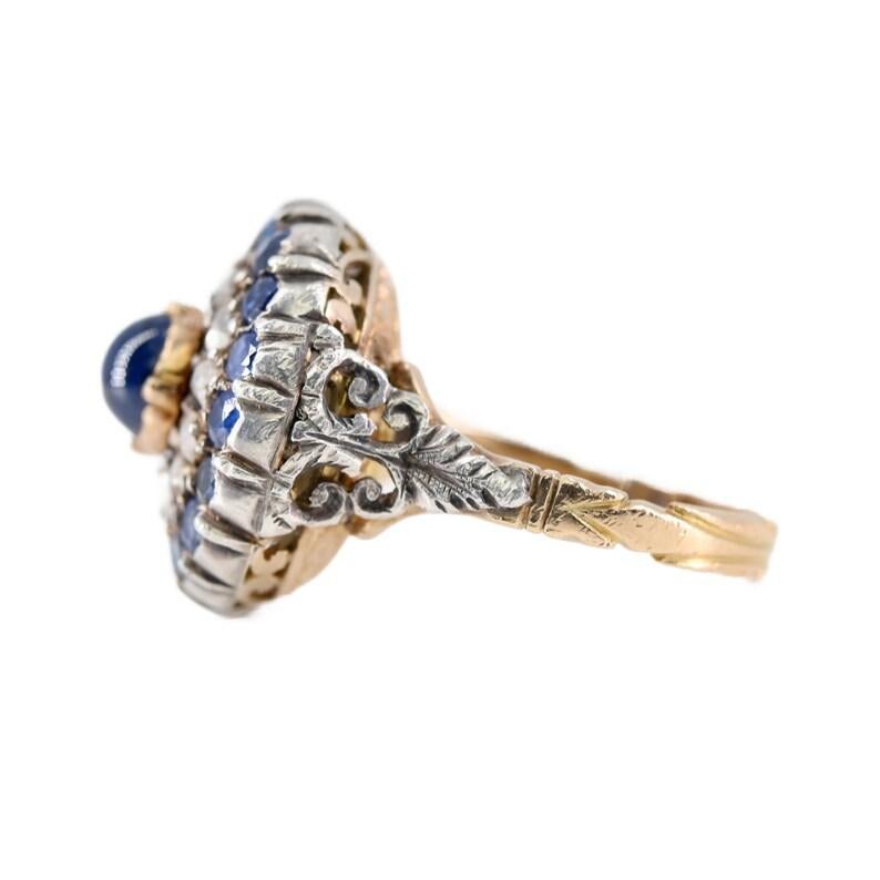 Viktorianischer unbehandelter Burma-Saphir- und Diamant-Halo-Ring, ca. 1870er Jahre, Nachlass Damen