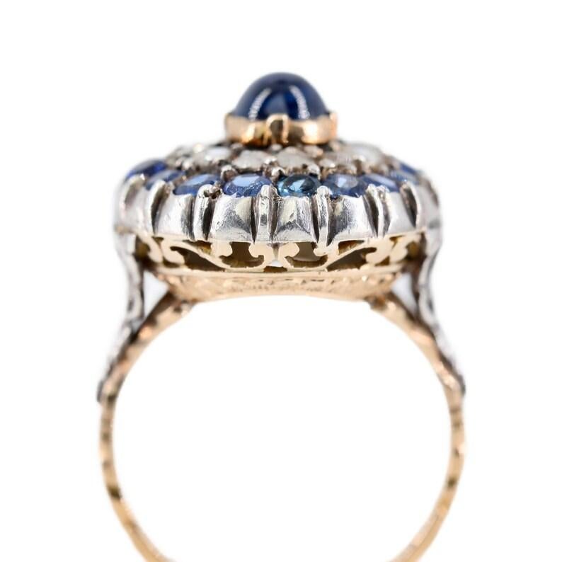 Victorian No Heat Burma Sapphire & Diamond Halo Ring Circa 1870's Estate For Sale 1