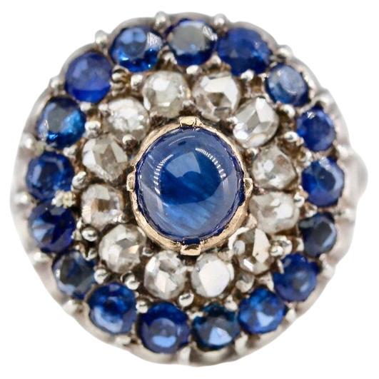 Victorian No Heat Burma Sapphire & Diamond Halo Ring Circa 1870's Estate For Sale