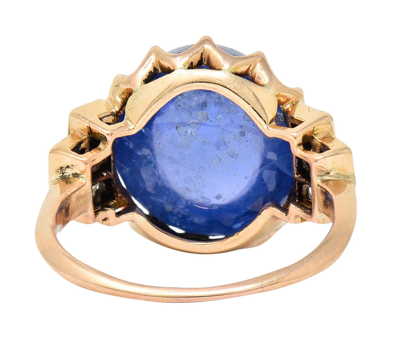 Women's or Men's Victorian No Heat Ceylon 18.80 Carats Sapphire Diamond 14 Karat Rose Gold Ring