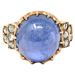 Victorian No Heat Ceylon 18.80 Carats Sapphire Diamond 14 Karat Rose Gold Ring