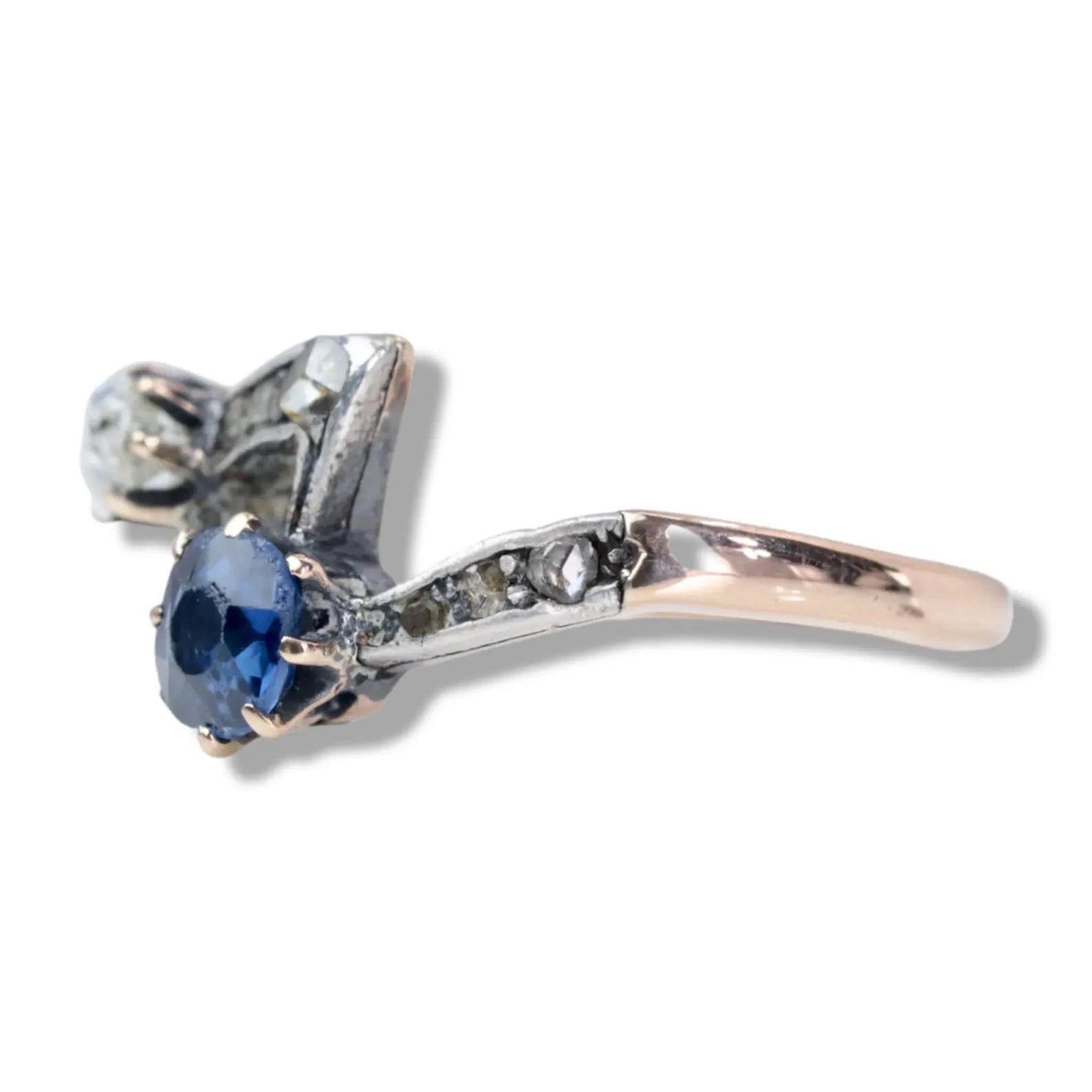 Old Mine Cut Victorian No Heat Sapphire & Mine Cut Diamond Ring For Sale