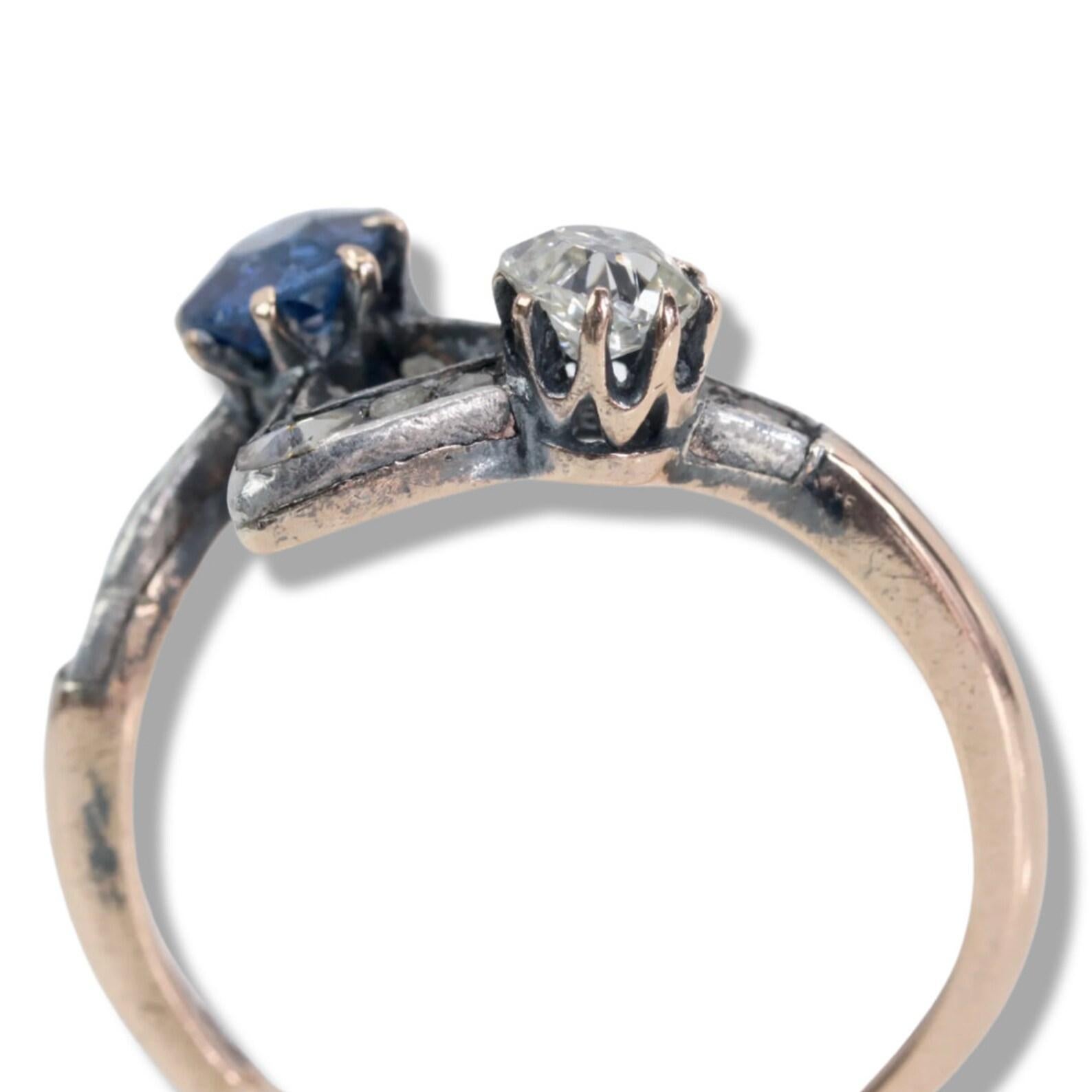 Victorian No Heat Sapphire & Mine Cut Diamond Ring In Good Condition For Sale In Boston, MA