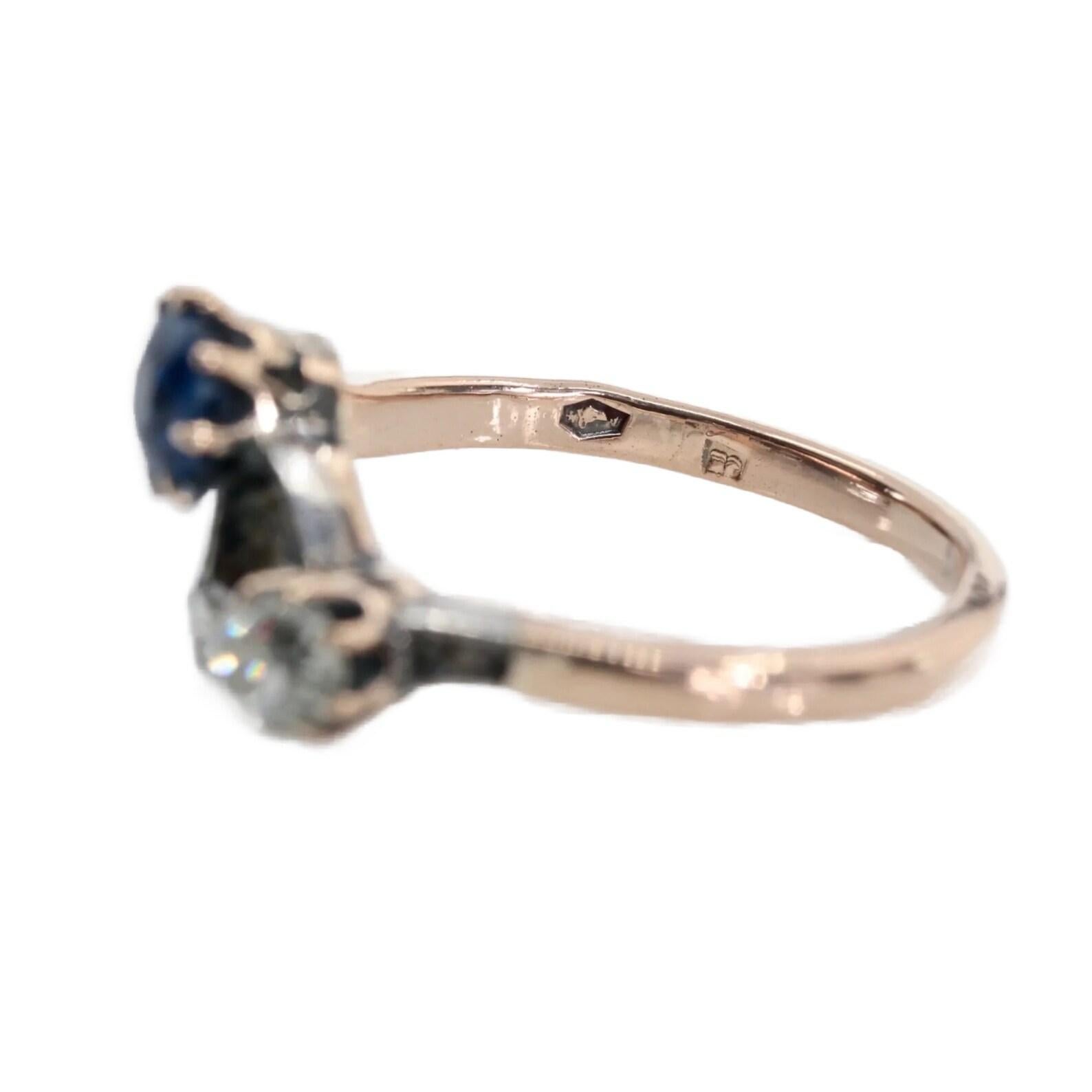 Women's Victorian No Heat Sapphire & Mine Cut Diamond Ring For Sale