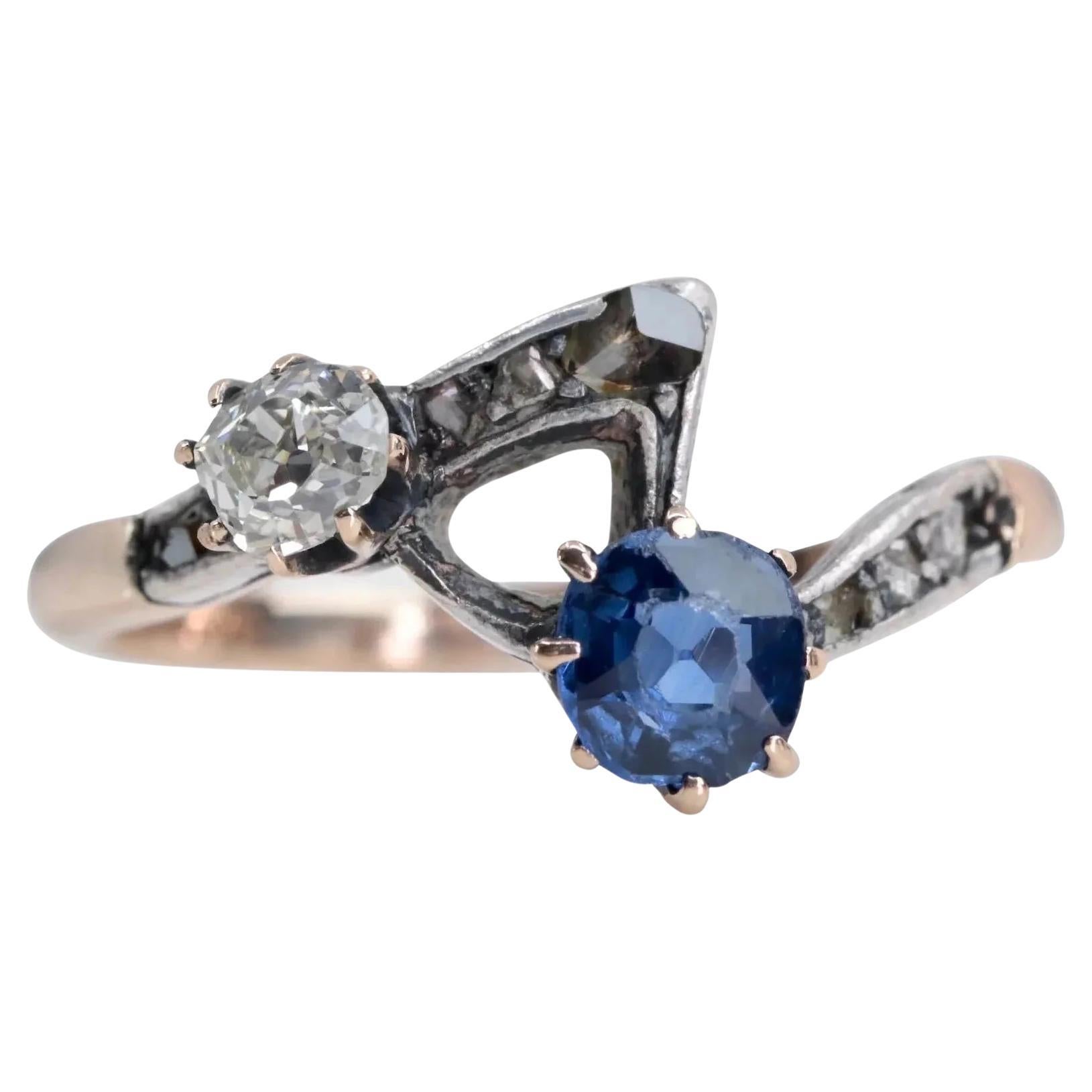 Victorian No Heat Sapphire & Mine Cut Diamond Ring For Sale