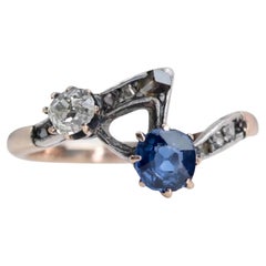 Antique Victorian No Heat Sapphire & Mine Cut Diamond Ring