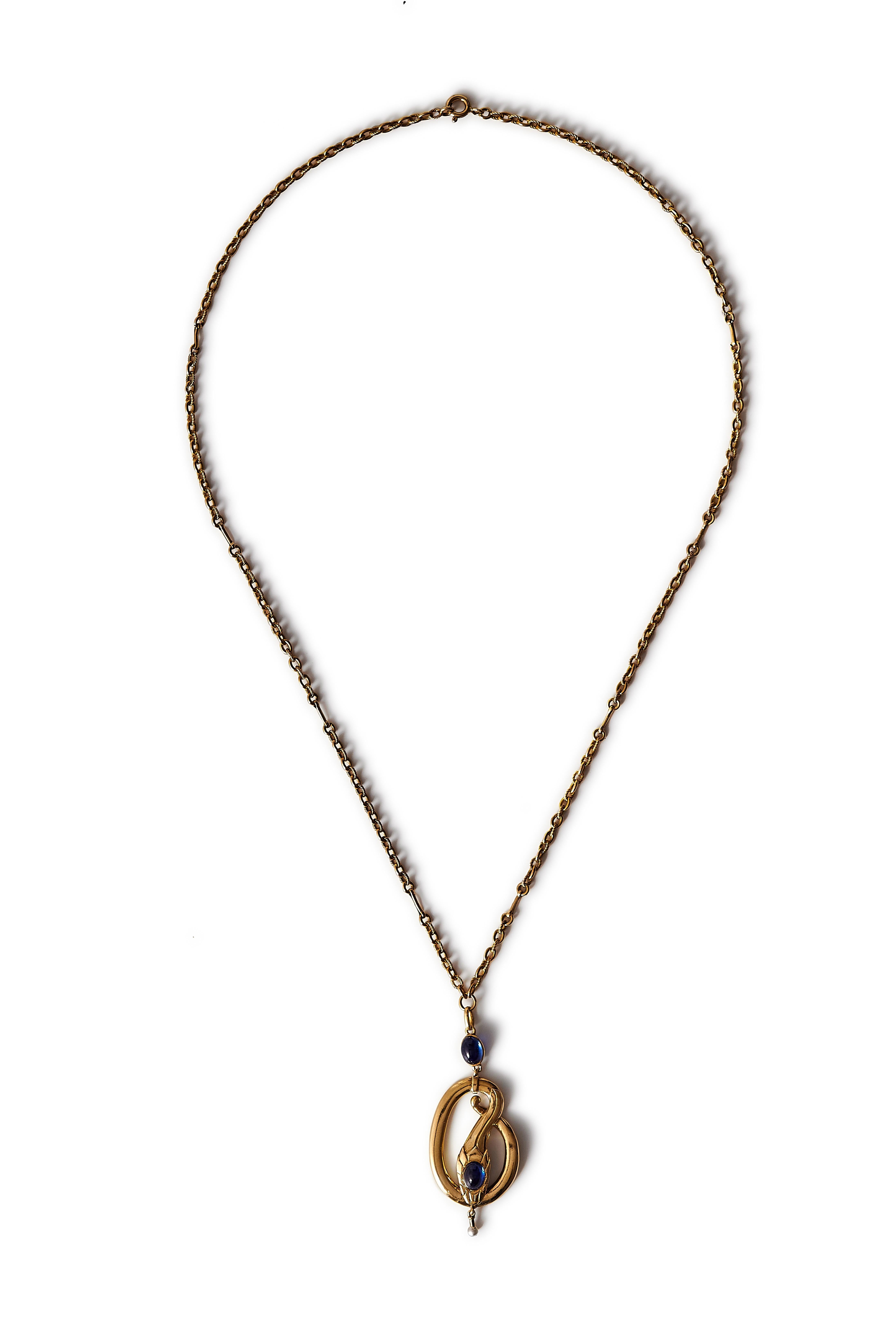 Cabochon Collana a serpente con zaffiro senza calore, circa 1890. in vendita