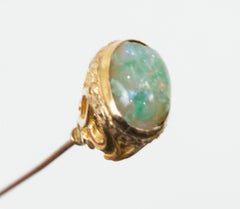 Victorian Nouveau Rough-Cut Opal Cabochon Extra Long Hat Pin – Orig Box, 1900s