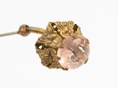 Victorian Nouveau Trembler Spring Hat Pin w Pink Molded Glass - 7 ¾” , 1900s