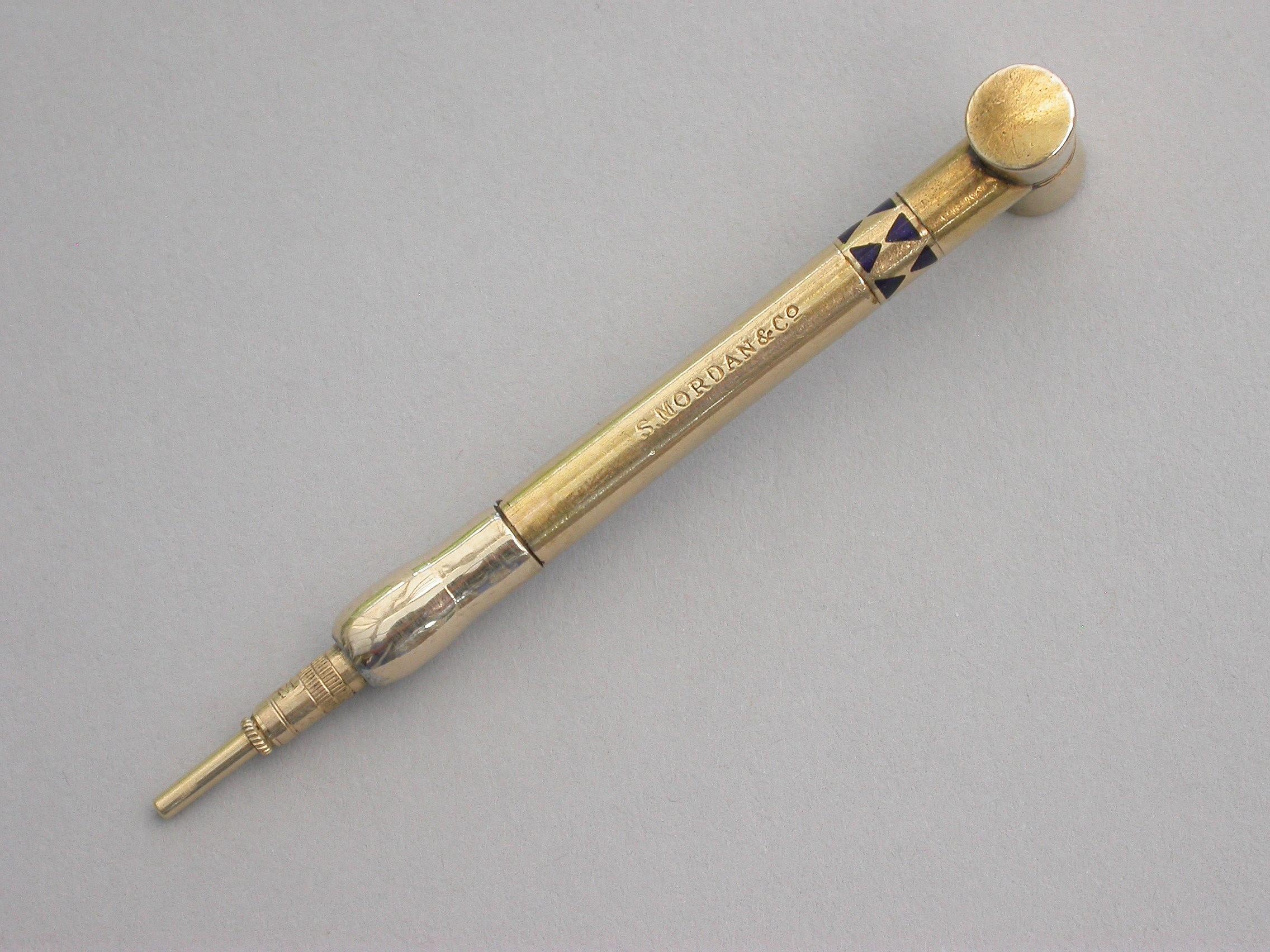 Victorian Novelty 16-Carat Gold and Enamel Croquet Mallet Propelling Pencil For Sale 4