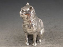 Victorian Novelty Antique Cast Silver Cat Pepper, by E H Stockwell, London, 1876