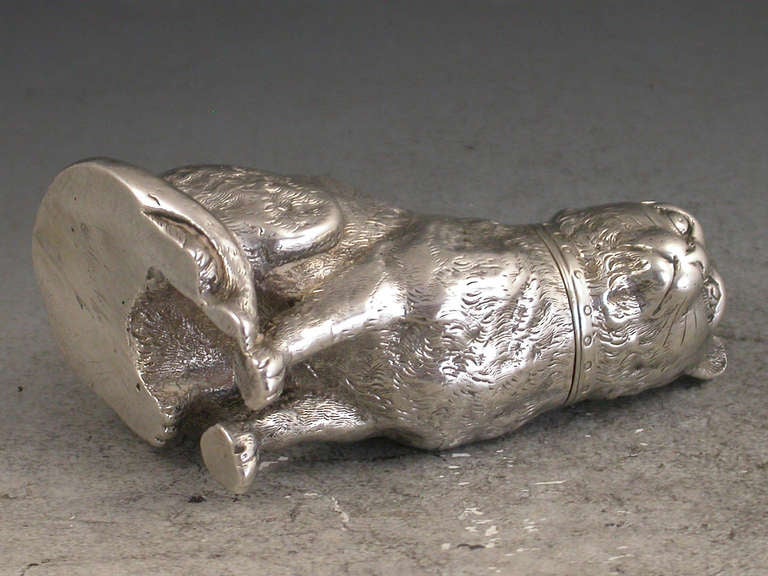 19th Century Victorian Novelty Antique Cast Silver Cat Pepper, by E H Stockwell, London, 1876 For Sale
