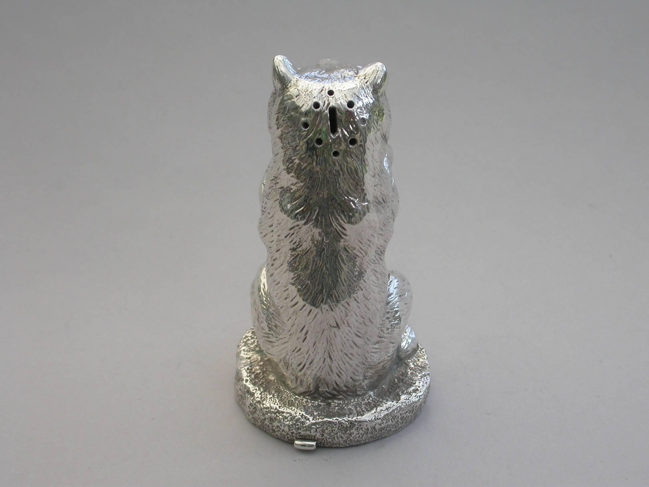 Late 19th Century Victorian Novelty Cast Silver Crouching Bear Pepper E H Stockwell, London, 1875