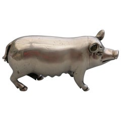 Victorian Novelty Cast Silver Pig Pepper, by Jane Brownett, London, 1890