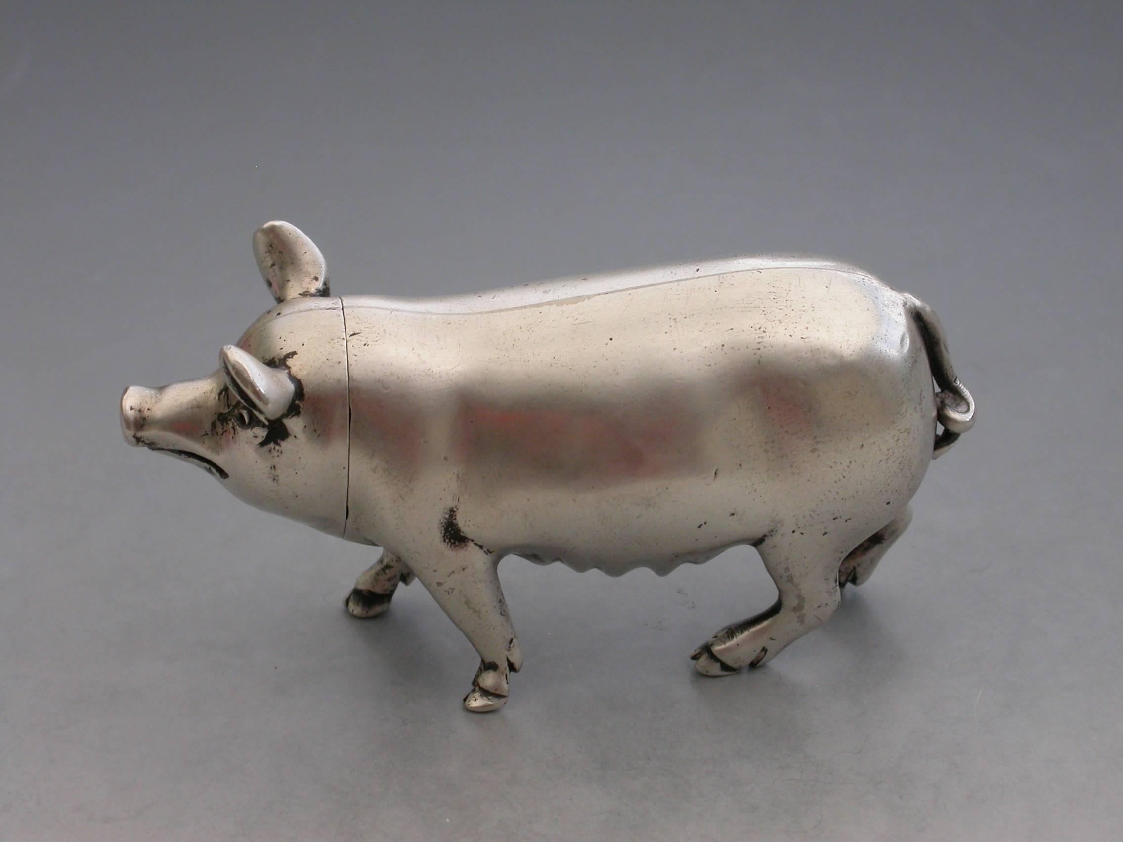 English Victorian Novelty Cast Silver Pig Pepper, by Jane Brownett, London, 1890 For Sale