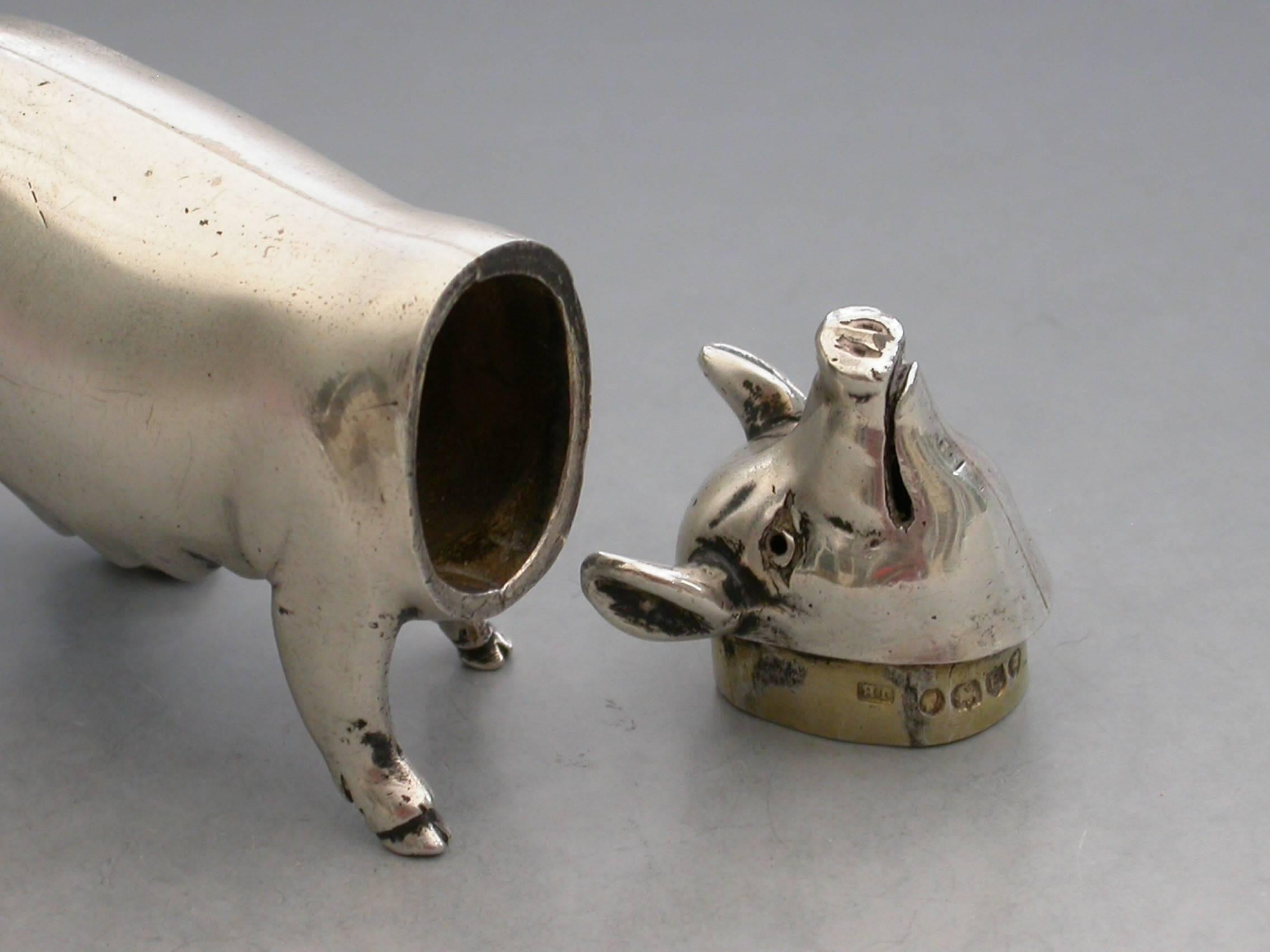 19th Century Victorian Novelty Cast Silver Pig Pepper, by Jane Brownett, London, 1890 For Sale