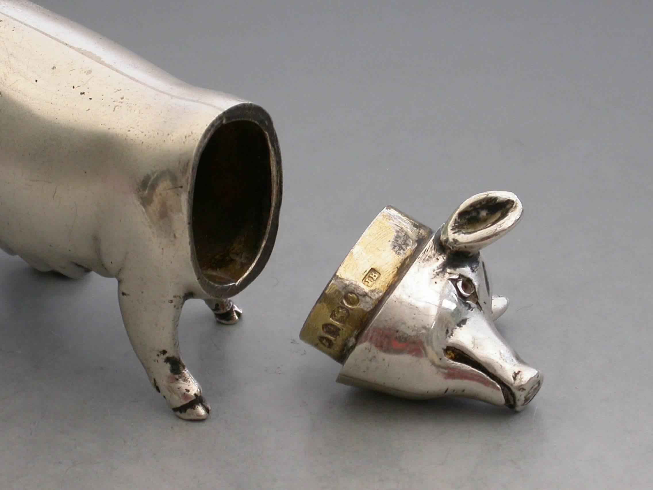 Victorian Novelty Cast Silver Pig Pepper, by Jane Brownett, London, 1890 For Sale 1