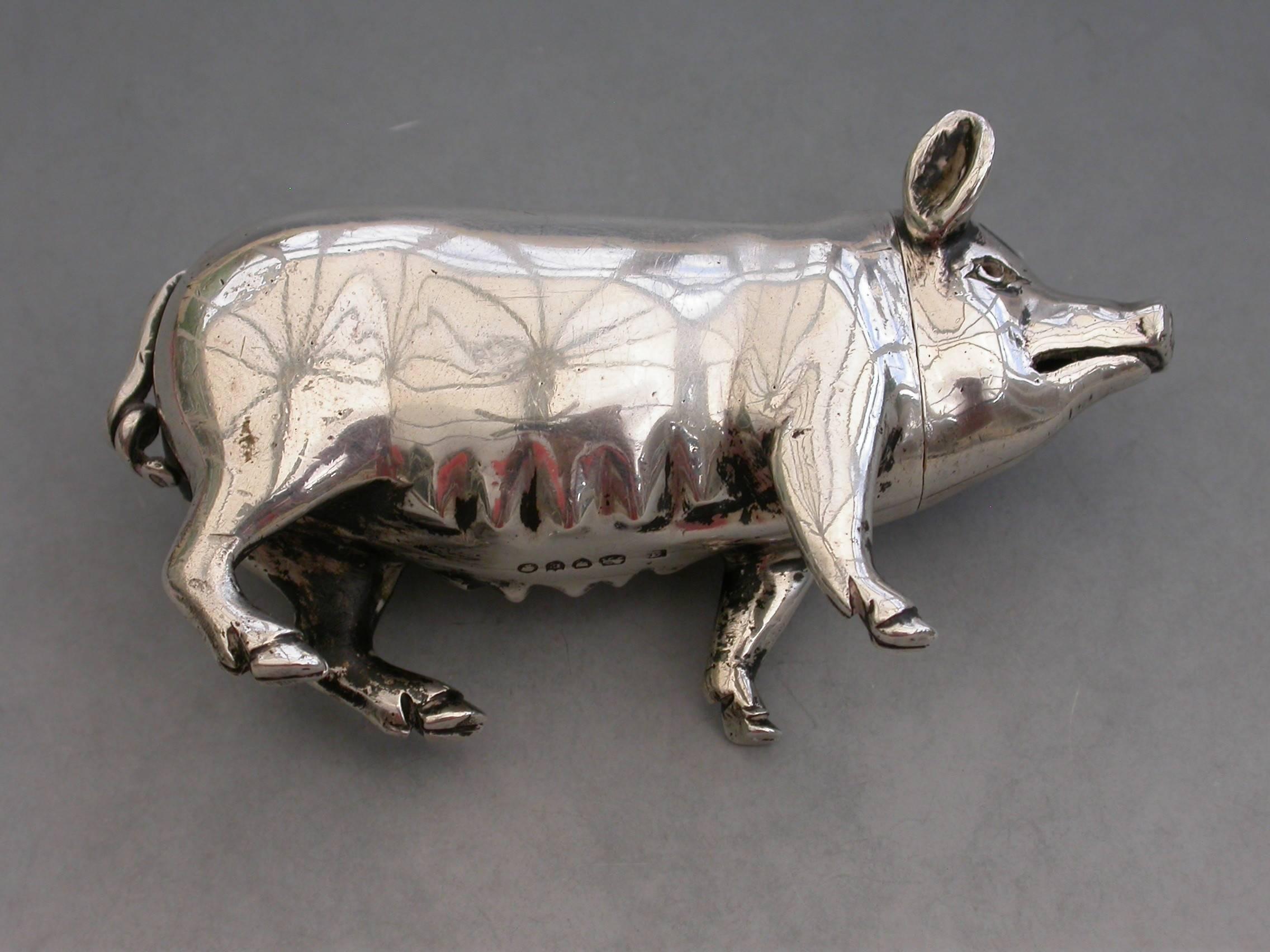 Victorian Novelty Cast Silver Pig Pepper, by Jane Brownett, London, 1890 For Sale 3