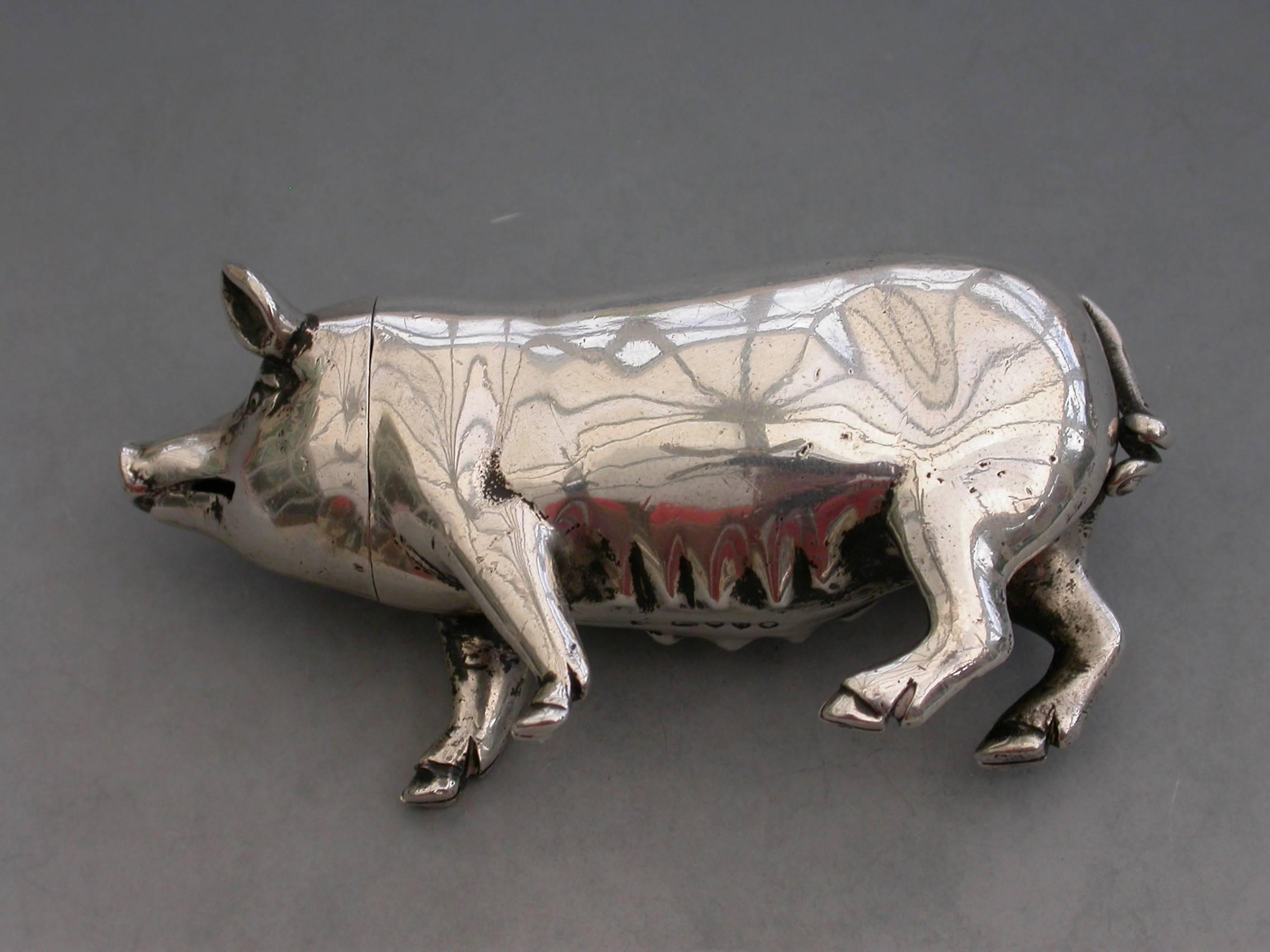 Victorian Novelty Cast Silver Pig Pepper, by Jane Brownett, London, 1890 For Sale 4
