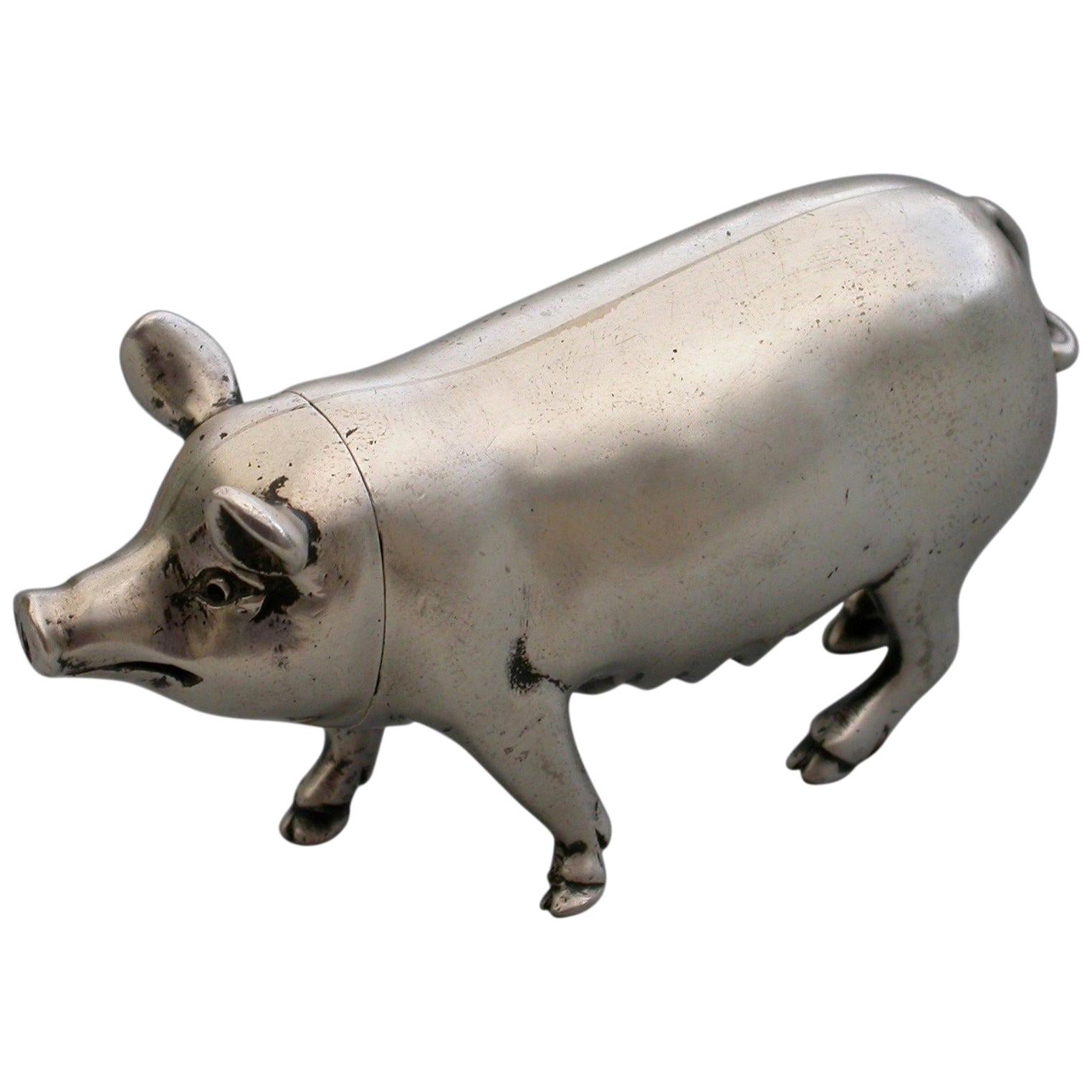 Victorian Novelty Cast Silver Pig Pepper, by Jane Brownett, London, 1890 For Sale