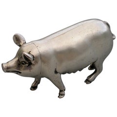 Victorian Novelty Cast Silver Pig Pepper, by Jane Brownett, London, 1890