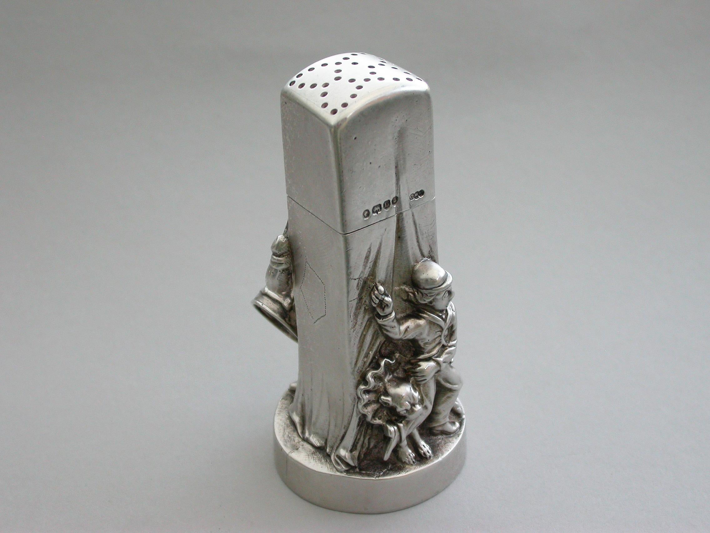 Late 19th Century Victorian Novelty Cast Silver Punch & Judy Booth Pepper Pot For Sale