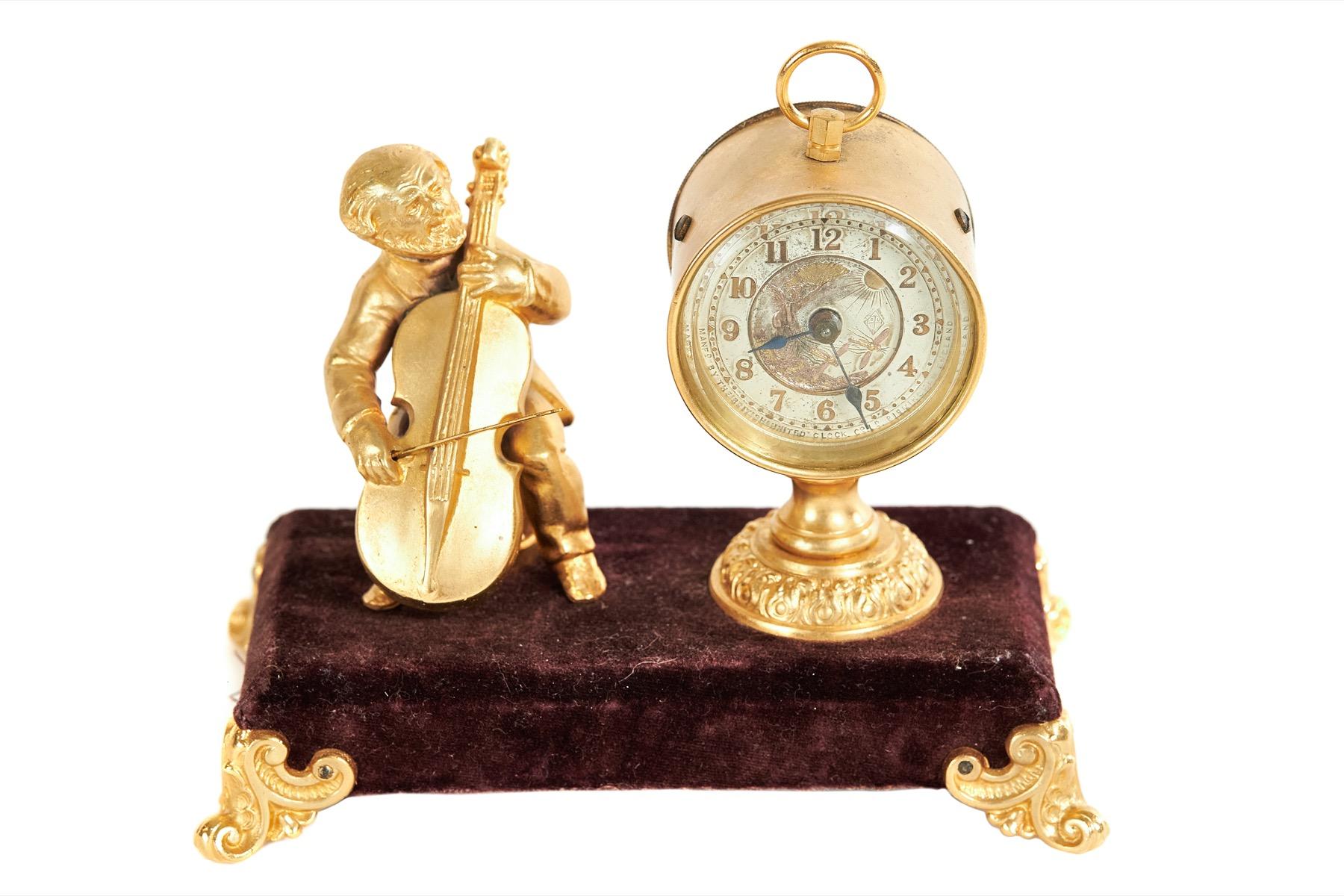 Rococo Victorian Novelty Gilded brass Mantel Clock For Sale
