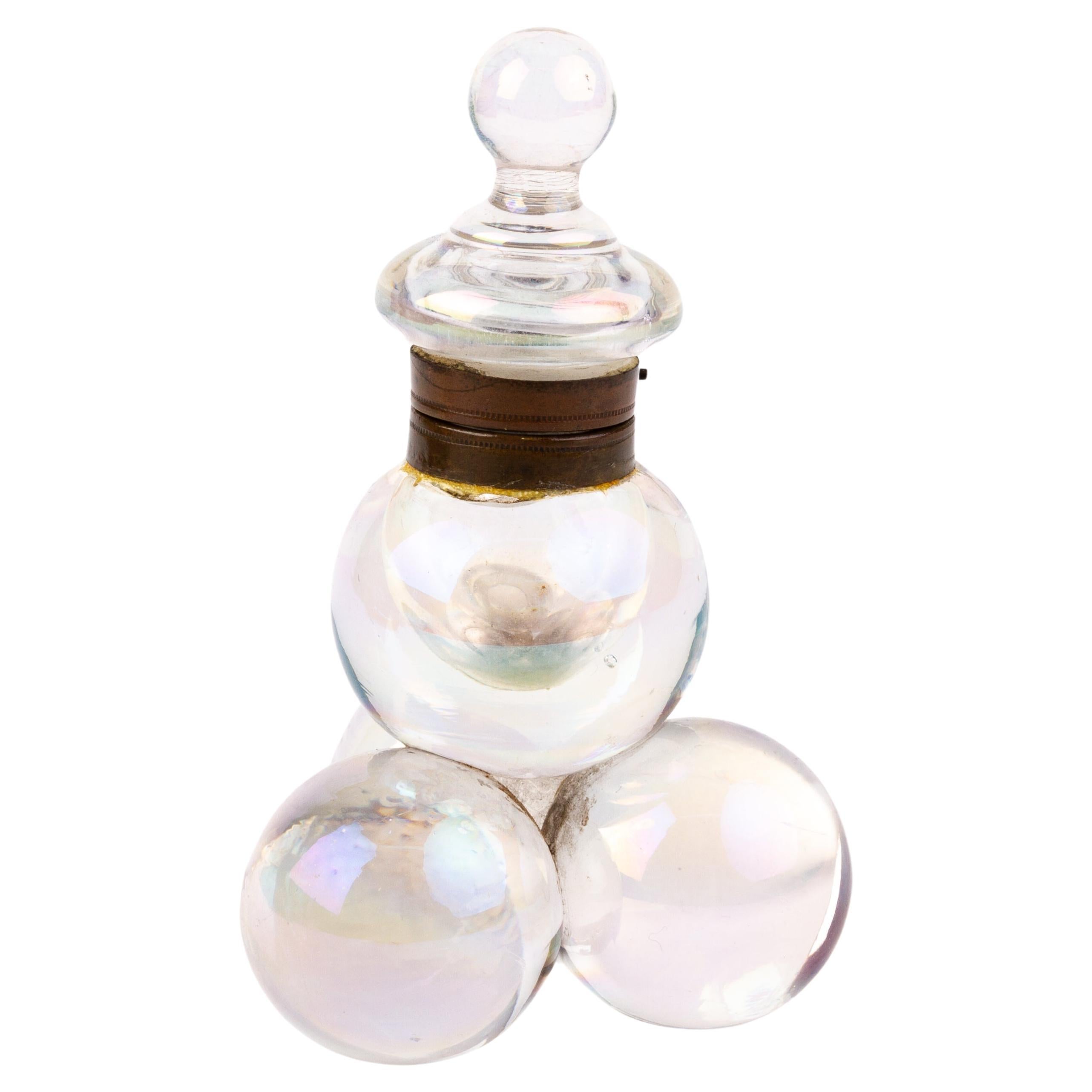Victorian Novelty Glass Iridescent Ball Inkwell  For Sale