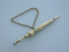 Victorian Novelty Gold and Turquoise Umbrella Propelling Pencil, Unmarked, 1884