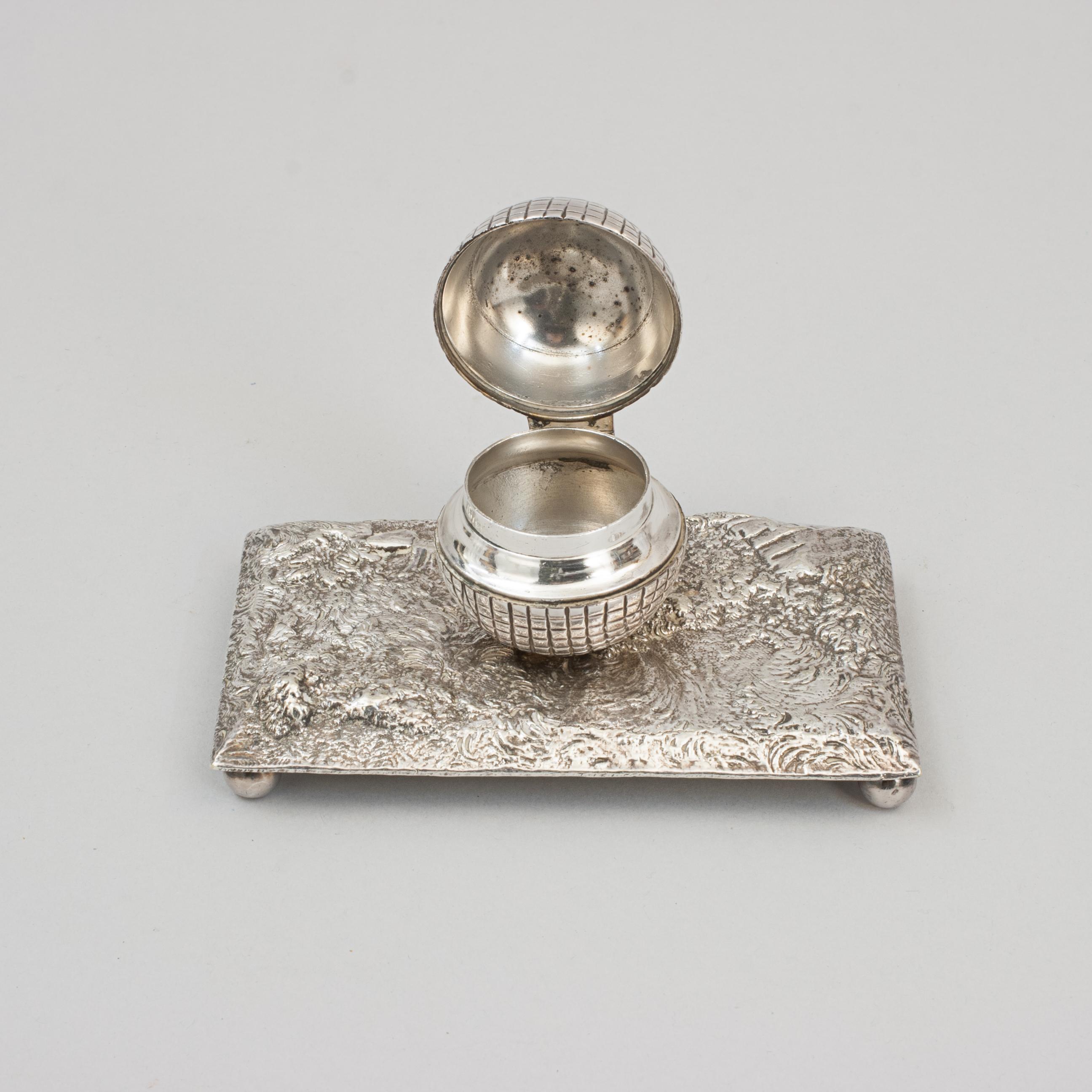 British Victorian Novelty Golf Inkwell, Silver Plated For Sale
