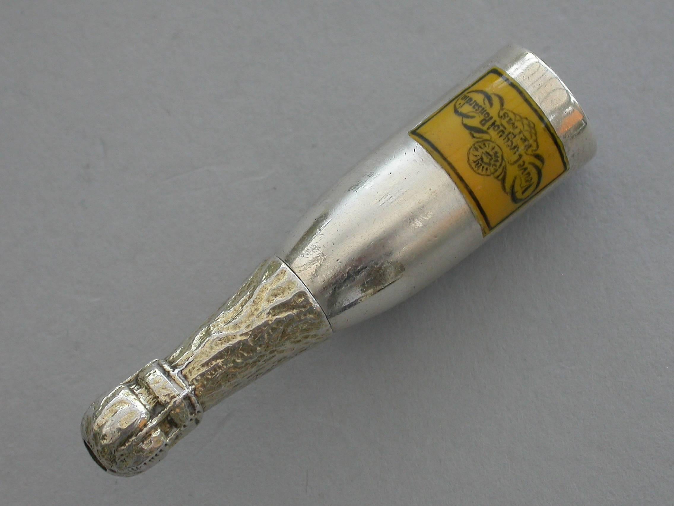 Victorian Novelty Silver & Enamel Champagne Bottle Propelling Pencil, circa 1880 1