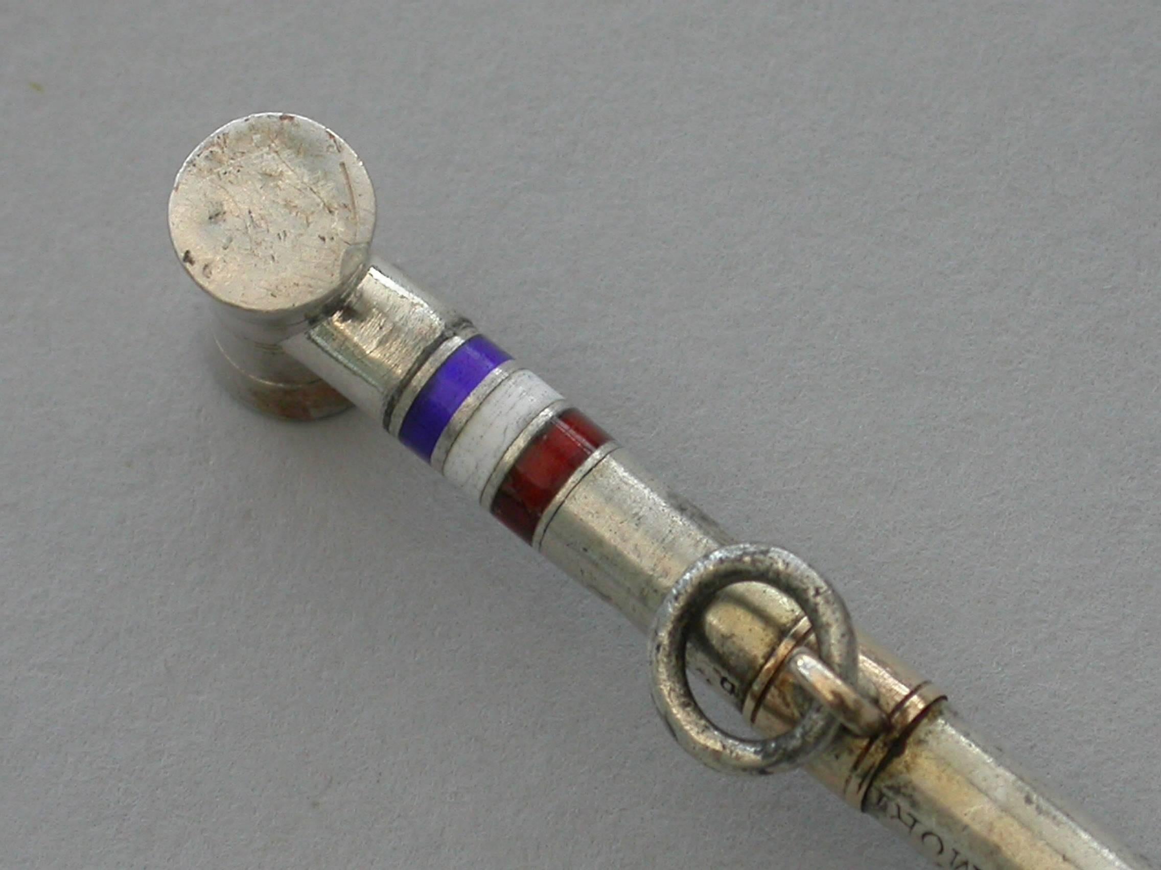 Victorian Novelty Silver and Enamel Croquet Mallet Propelling Pencil, circa 1880 5