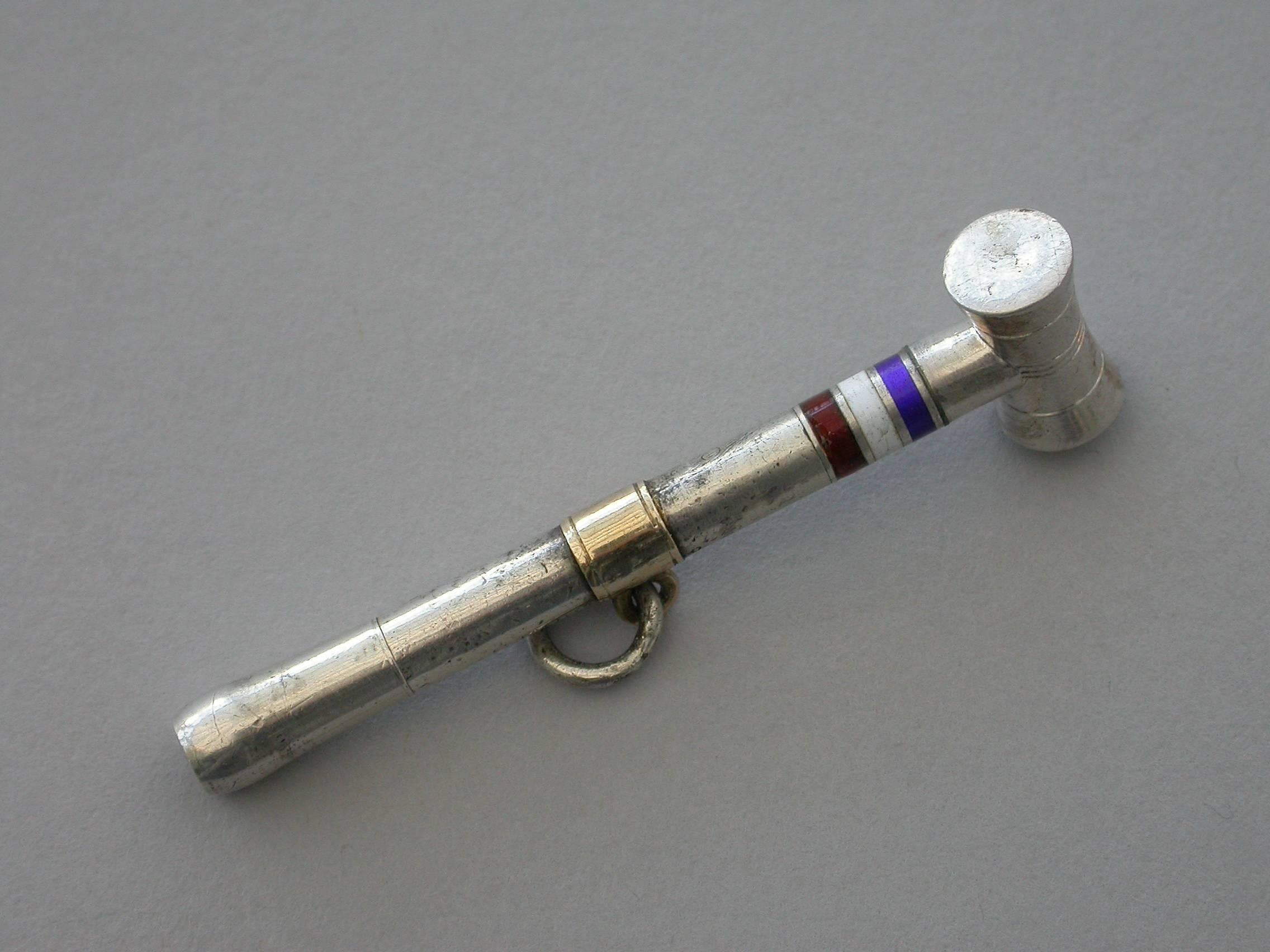 Victorian Novelty Silver and Enamel Croquet Mallet Propelling Pencil, circa 1880 In Good Condition In Sittingbourne, Kent